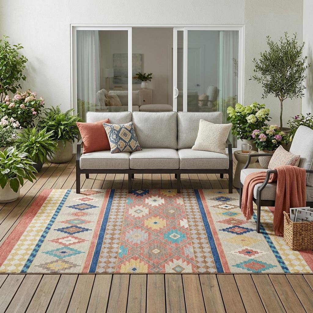5' X 8' Coral And Beige Southwestern Washable Indoor Outdoor Area Rug - Sports & Outdoor