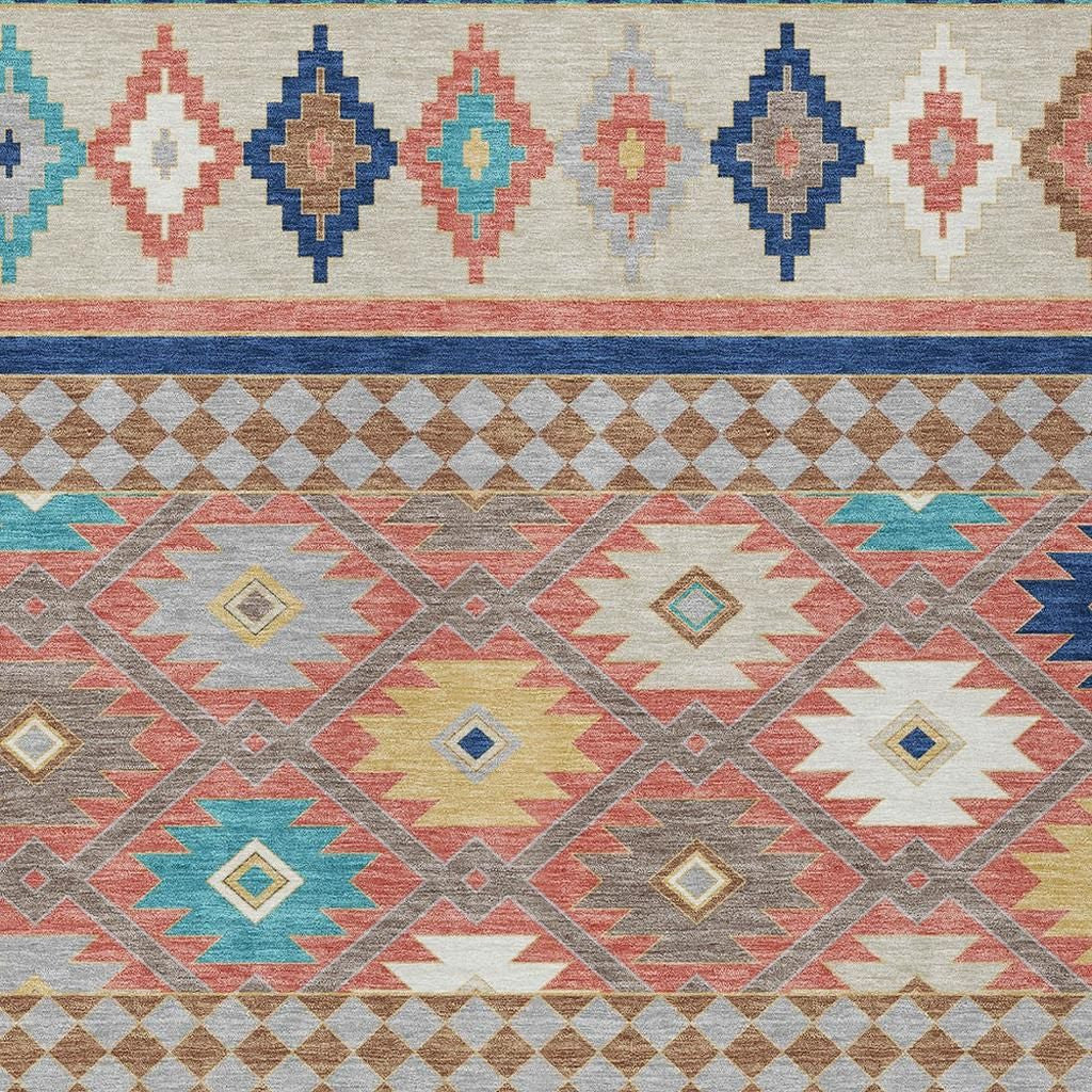 5' X 8' Coral And Beige Southwestern Washable Indoor Outdoor Area Rug - Sports & Outdoor