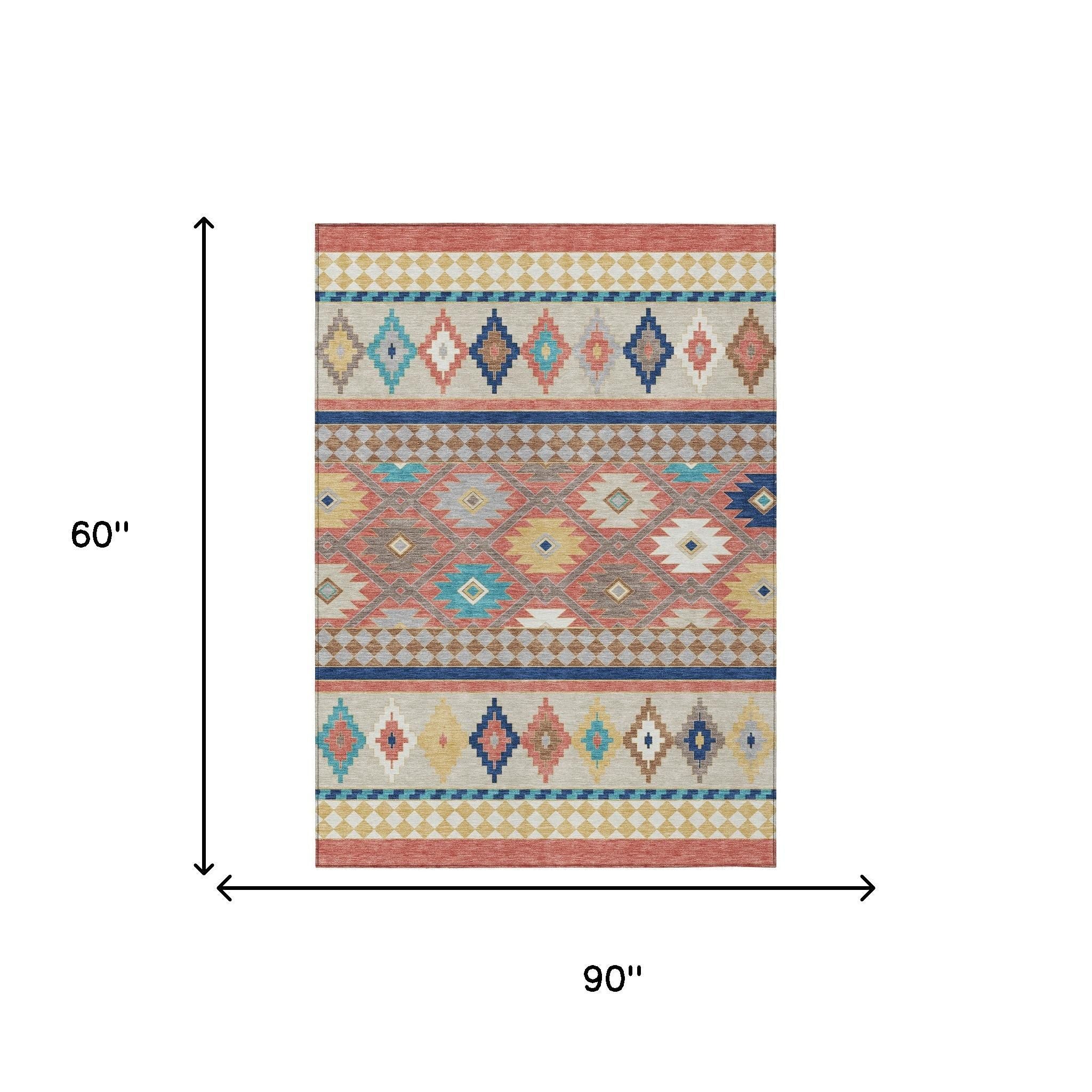 5' X 8' Coral And Beige Southwestern Washable Indoor Outdoor Area Rug - Sports & Outdoor