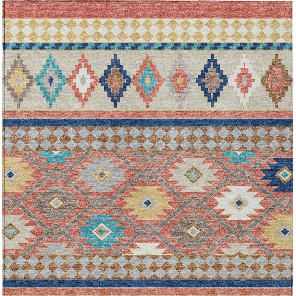 5' X 8' Coral And Beige Southwestern Washable Indoor Outdoor Area Rug - Sports & Outdoor