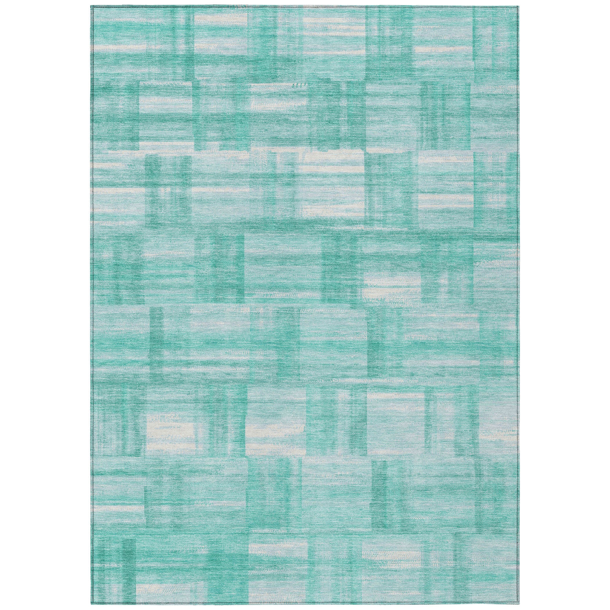 5' X 8' Teal Blue And Aqua Striped Washable Indoor Outdoor Area Rug - Sports & Outdoor