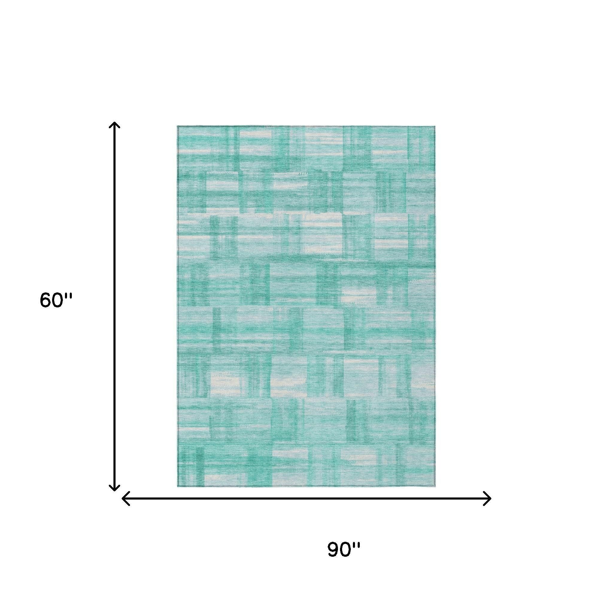 5' X 8' Teal Blue And Aqua Striped Washable Indoor Outdoor Area Rug - Sports & Outdoor