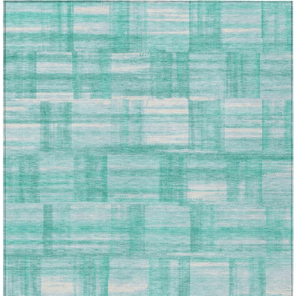 5' X 8' Teal Blue And Aqua Striped Washable Indoor Outdoor Area Rug - Sports & Outdoor