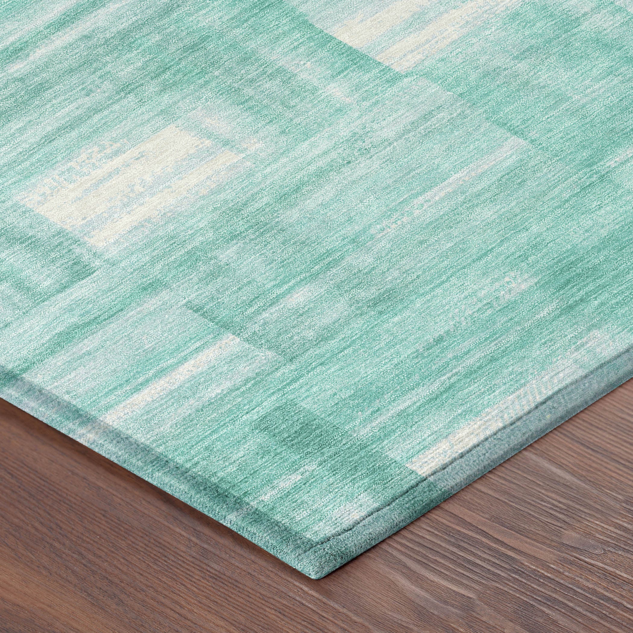 5' X 8' Teal Blue And Aqua Striped Washable Indoor Outdoor Area Rug - Sports & Outdoor