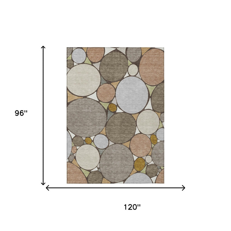 8x10 geometric area rug with taupe and beige circle pattern