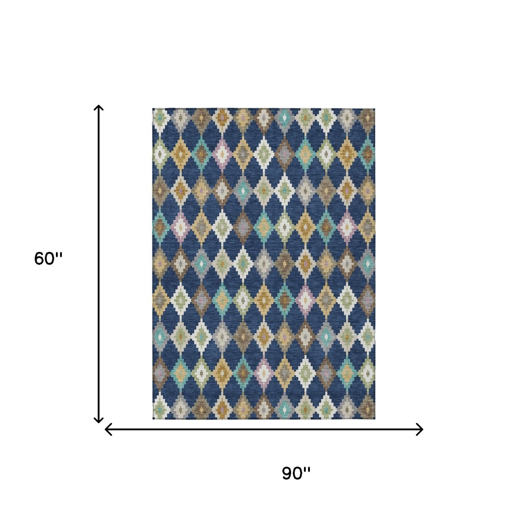 90 in x 60 in navy blue aztec area rug with multicolor diamond geometric pattern