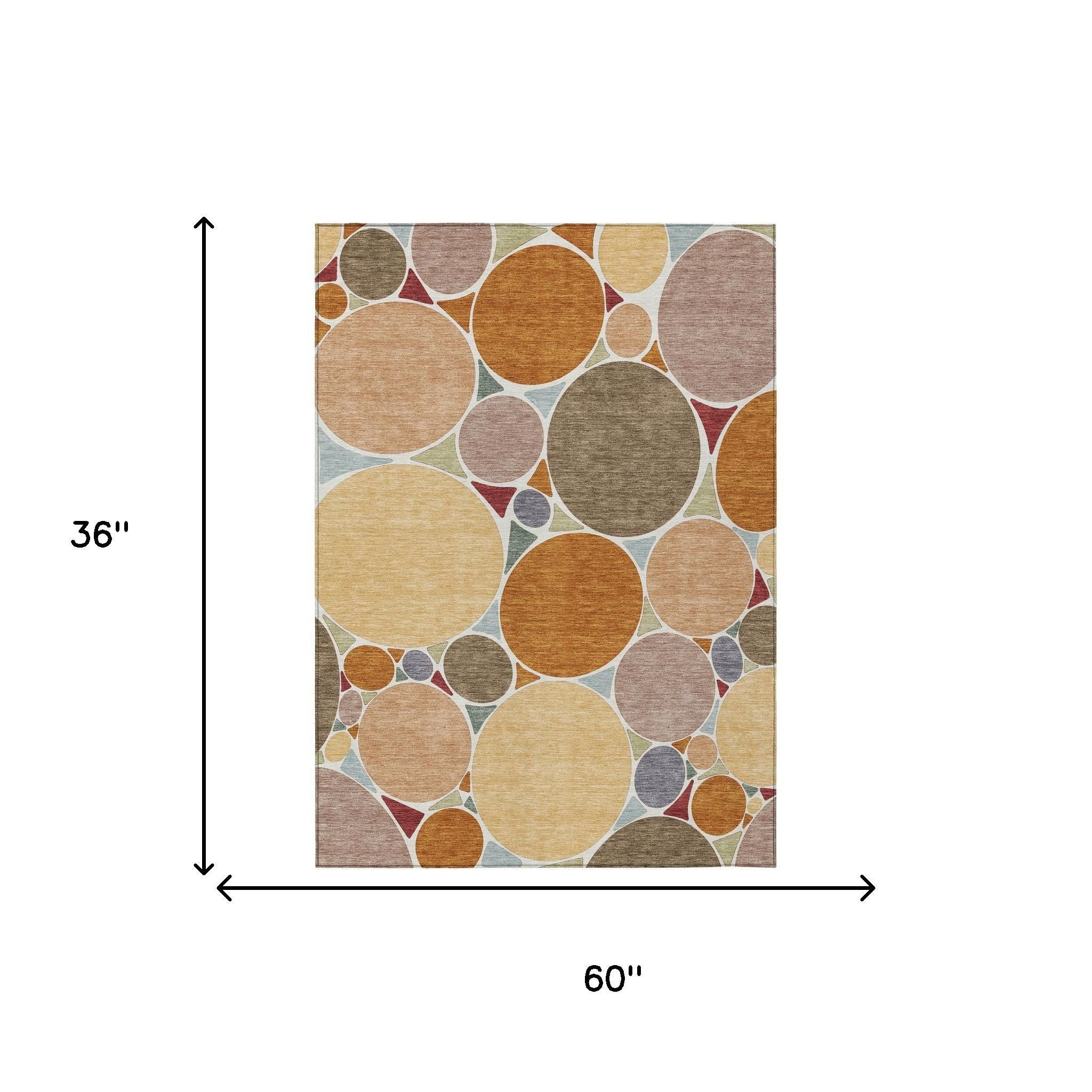 3 ft x 5 ft geometric area rug with overlapping circle pattern in orange and copper