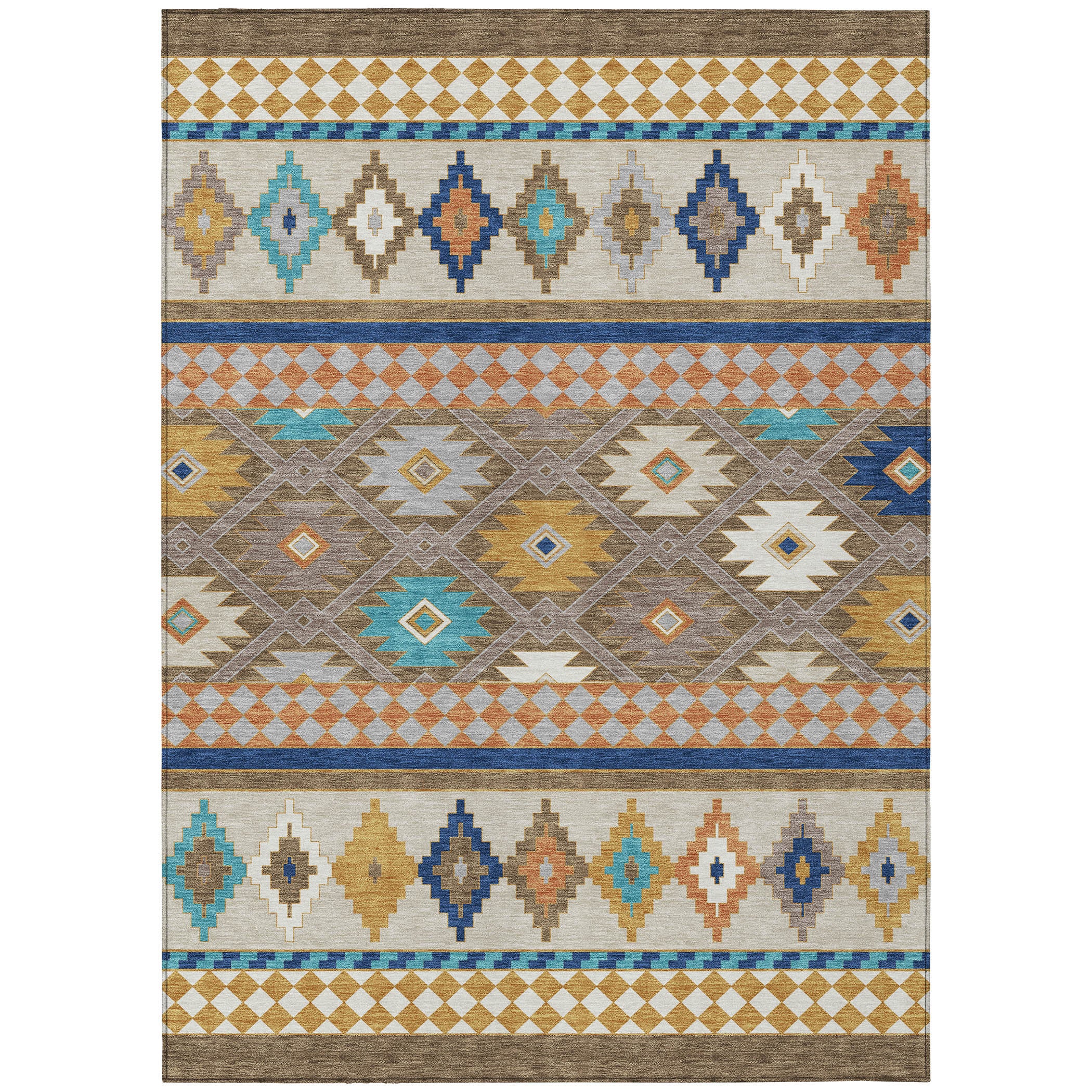 10' X 14' Brown And Taupe Southwestern Washable Indoor Outdoor Area Rug - Sports & Outdoor