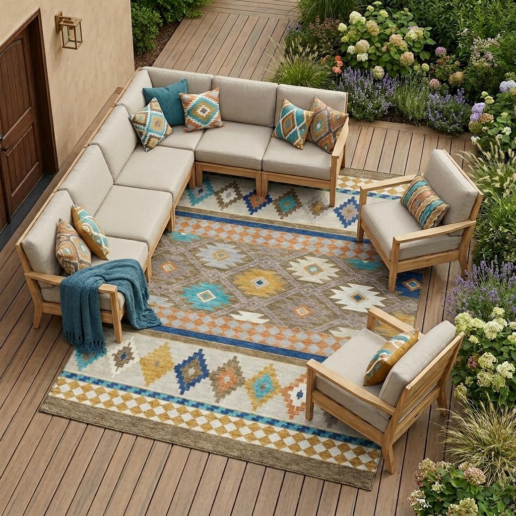 10' X 14' Brown And Taupe Southwestern Washable Indoor Outdoor Area Rug - Sports & Outdoor