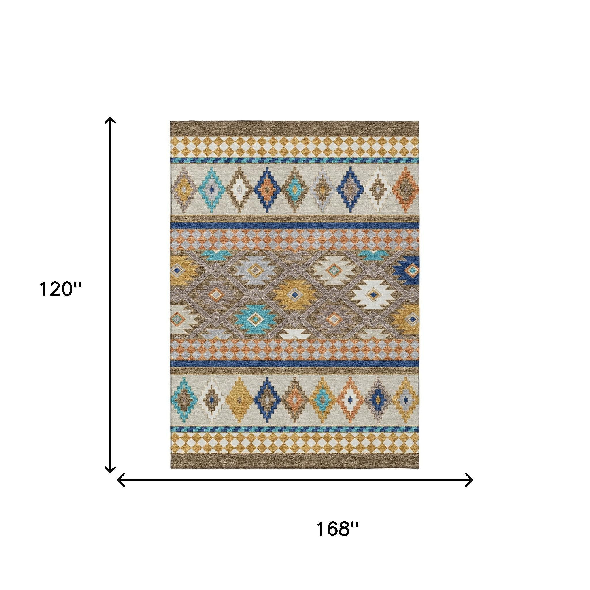 10' X 14' Brown And Taupe Southwestern Washable Indoor Outdoor Area Rug - Sports & Outdoor