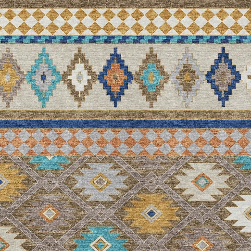 10' X 14' Brown And Taupe Southwestern Washable Indoor Outdoor Area Rug - Sports & Outdoor