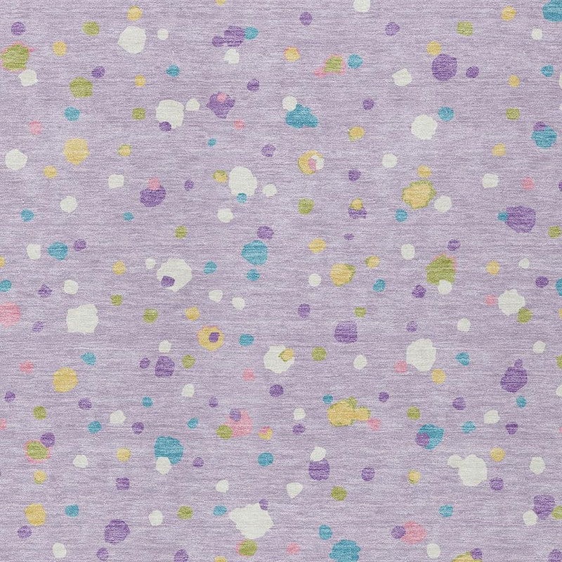 Lavender rug fabric texture with multicolored geometric speckles scattered throughout