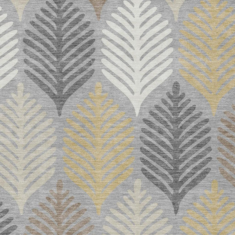 Gray, beige, and gold leaf silhouette pattern area rug