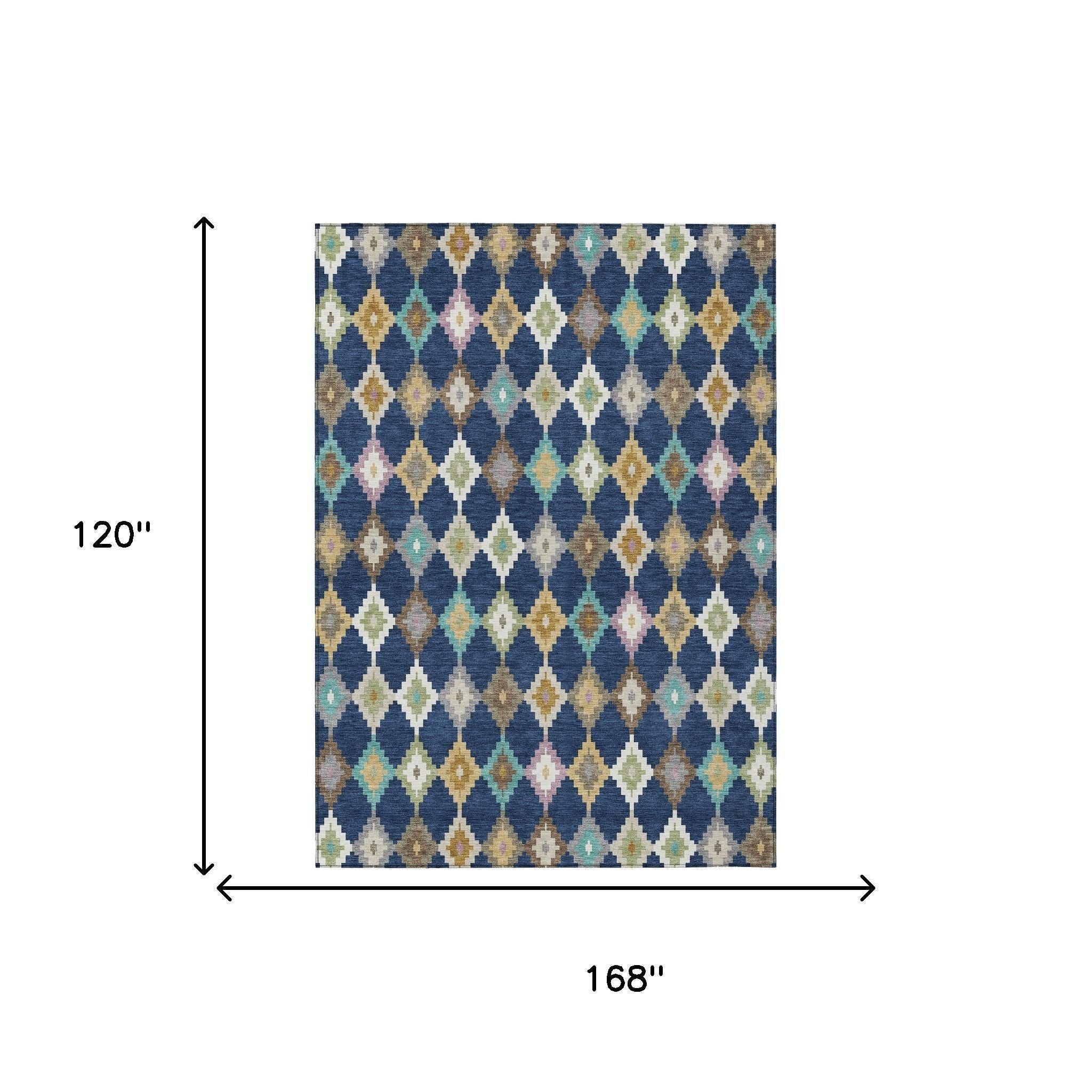 168 in x 120 in navy blue geometric diamond indoor/outdoor area rug