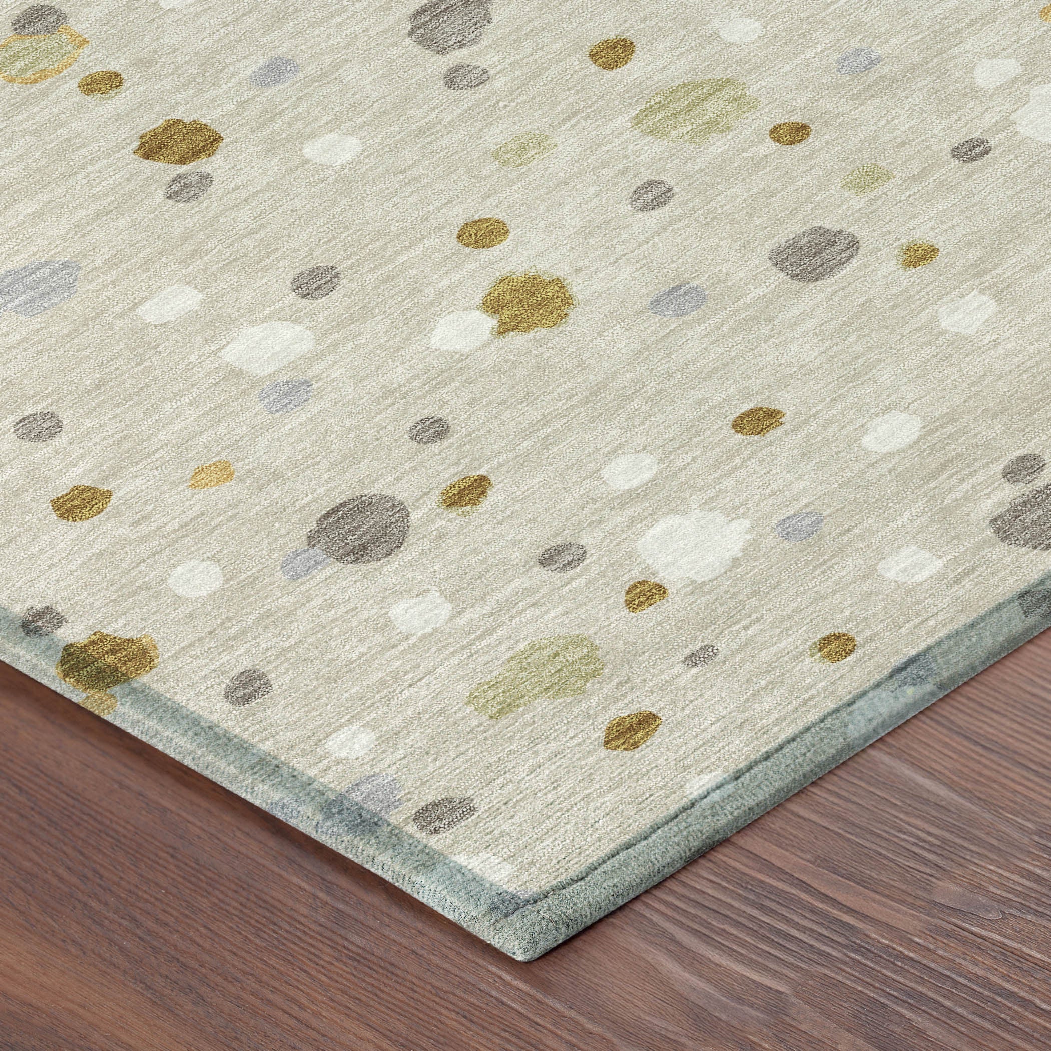 8' Beige And Gold Round Geometric Washable Indoor Outdoor Area Rug - Sports & Outdoor