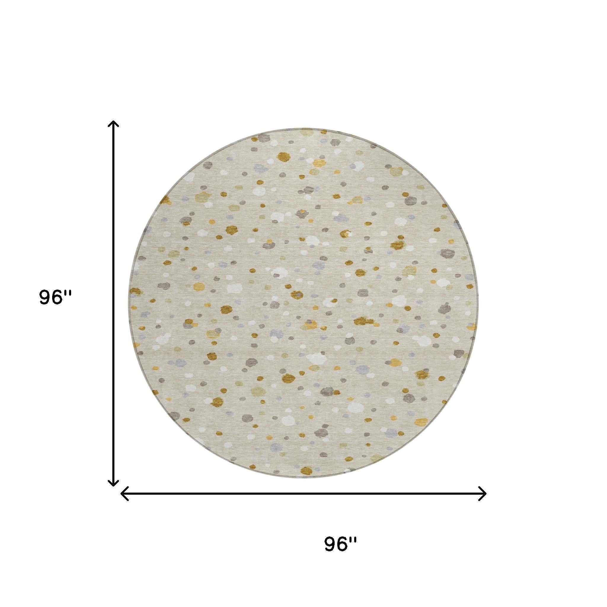 8' Beige And Gold Round Geometric Washable Indoor Outdoor Area Rug - Sports & Outdoor