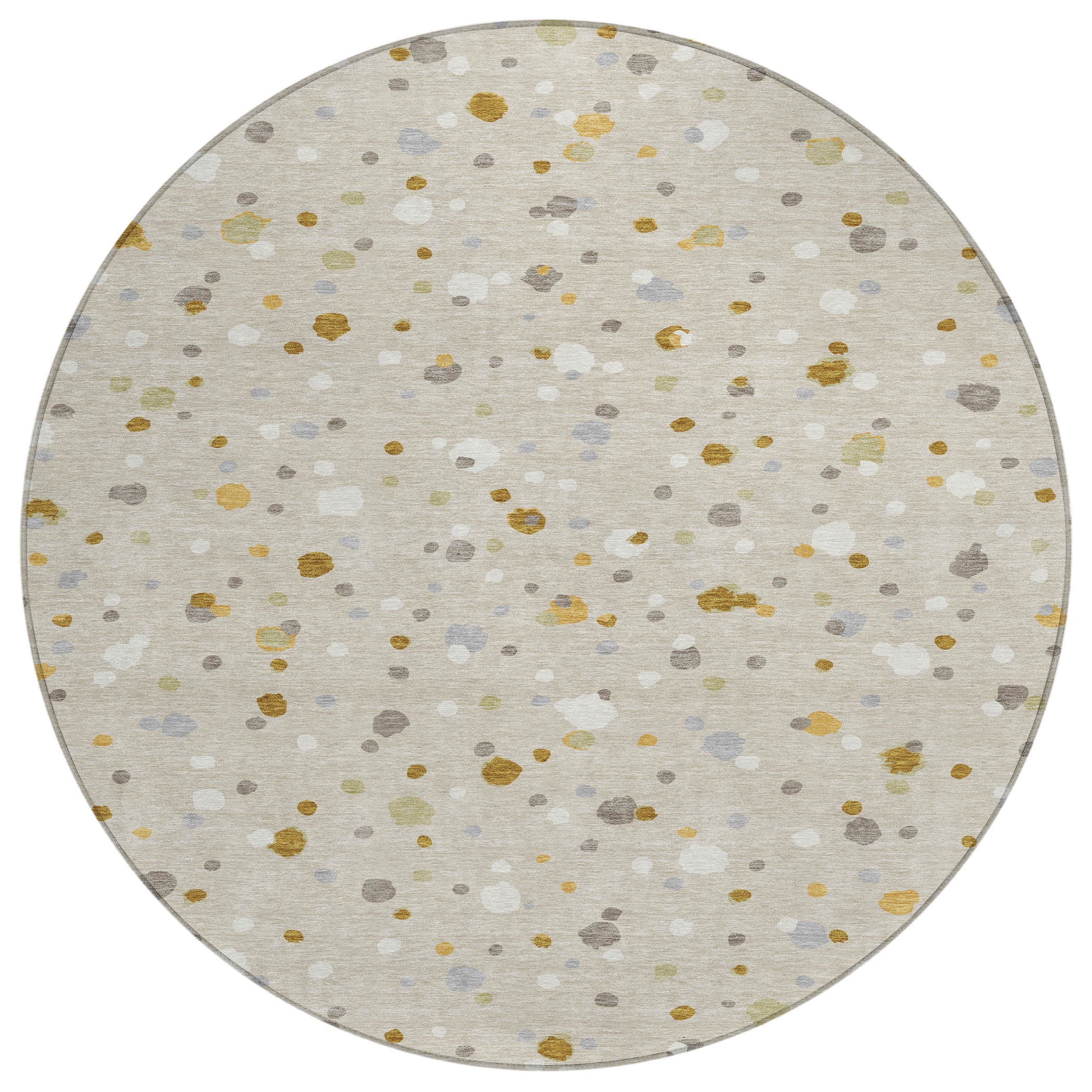 8' Beige And Gold Round Geometric Washable Indoor Outdoor Area Rug - Sports & Outdoor