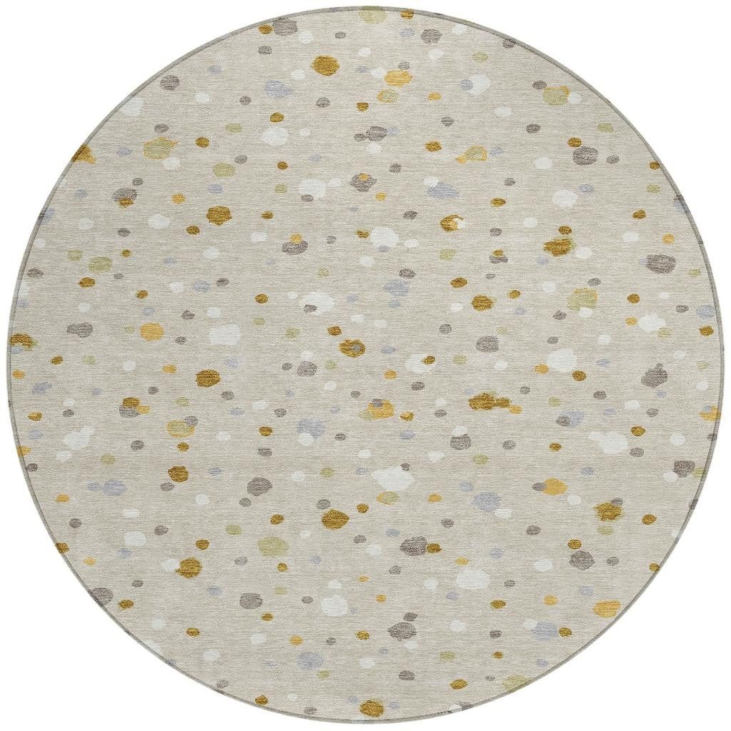 8' Beige And Gold Round Geometric Washable Indoor Outdoor Area Rug - Sports & Outdoor