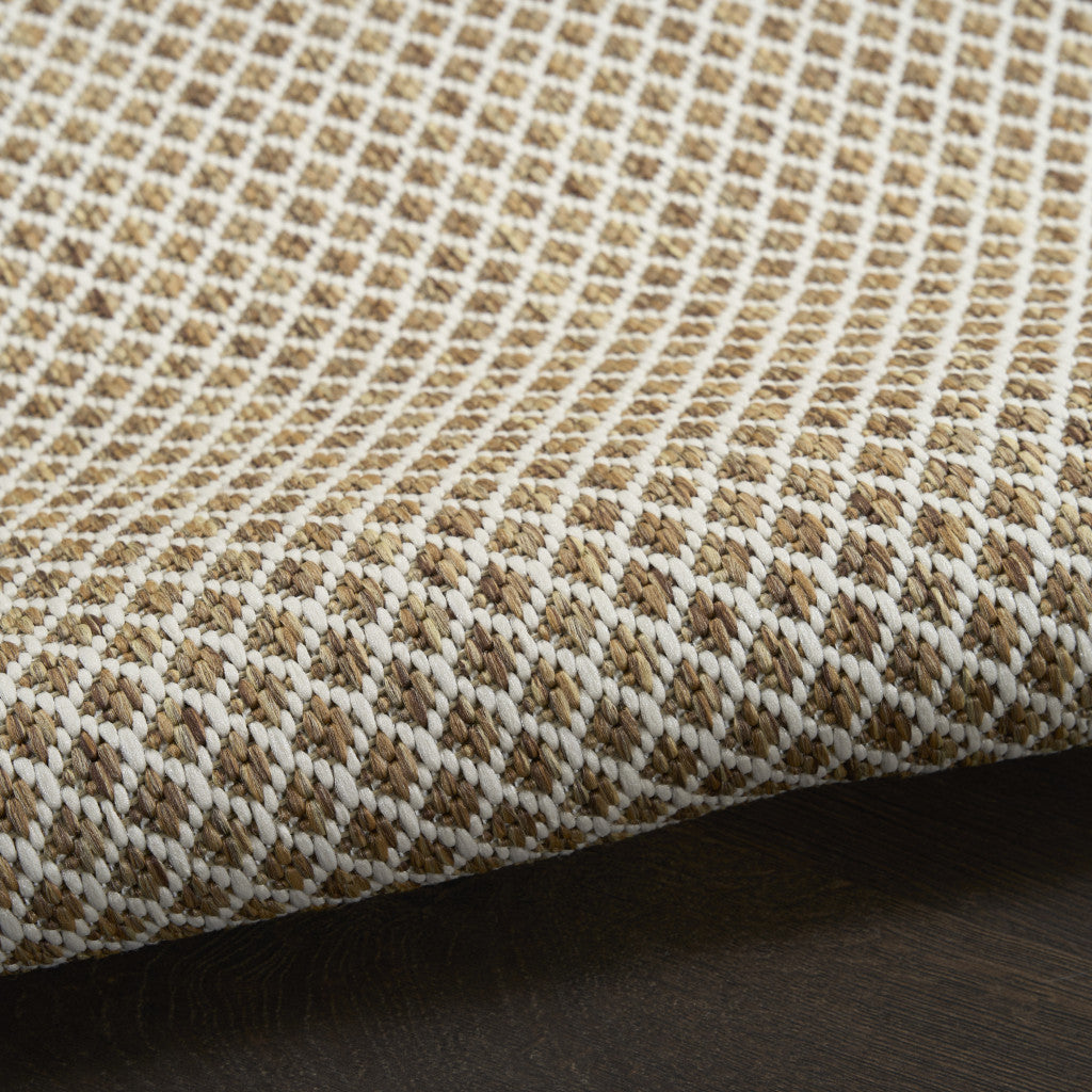 Textured natural and ivory geometric area rug with high-pile woven surface