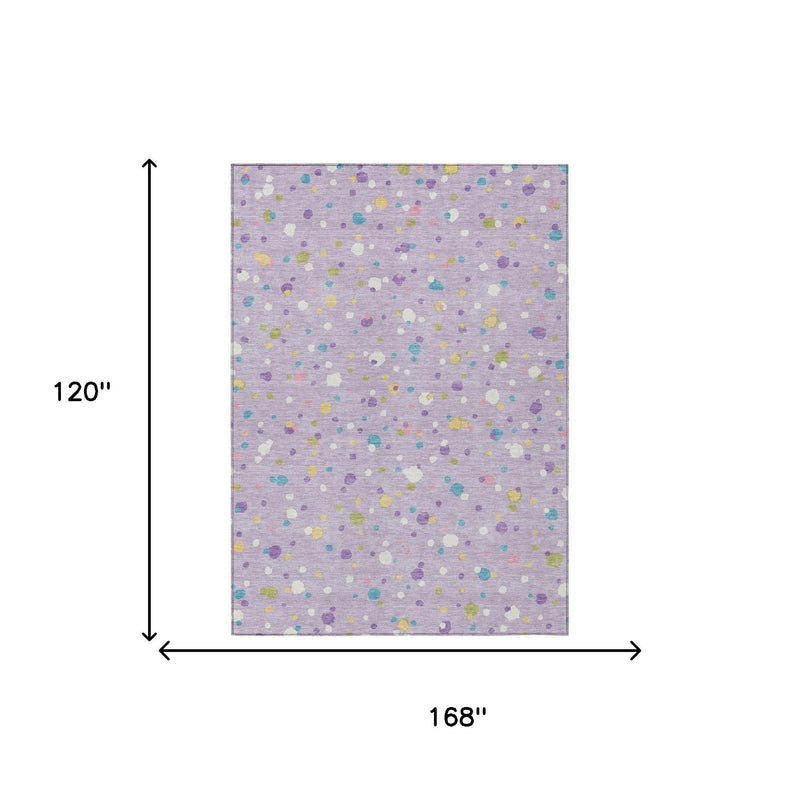 Lavender geometric area rug diagram showing 168 in by 120 in size