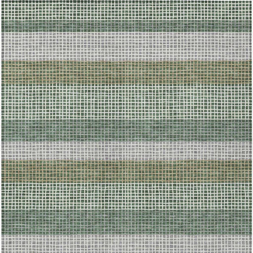 3' X 5' Green And Ivory Striped Washable Indoor Outdoor Area Rug - Outdoor | blocked-out-of-stock, Outdoor, sync-blocked