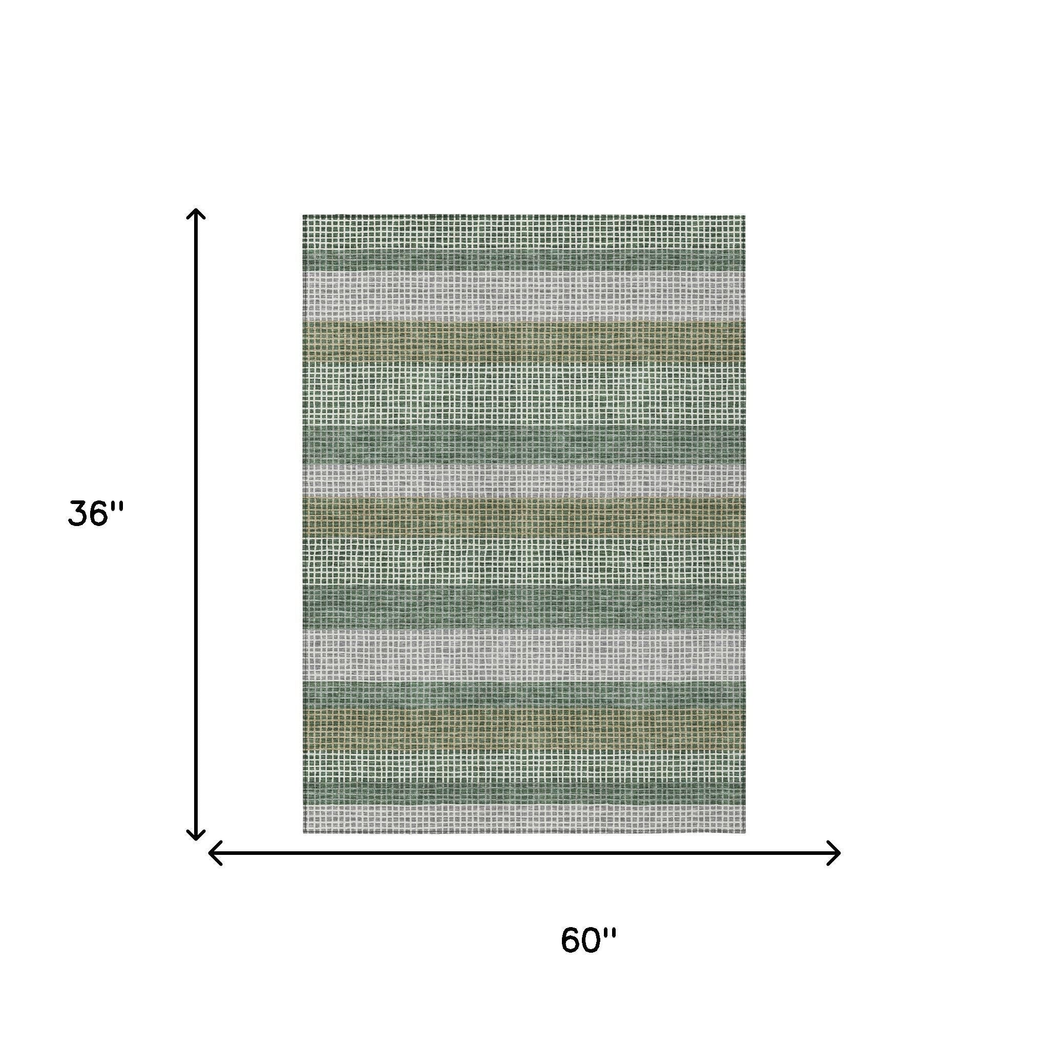 3' X 5' Green And Ivory Striped Washable Indoor Outdoor Area Rug - Outdoor | blocked-out-of-stock, Outdoor, sync-blocked