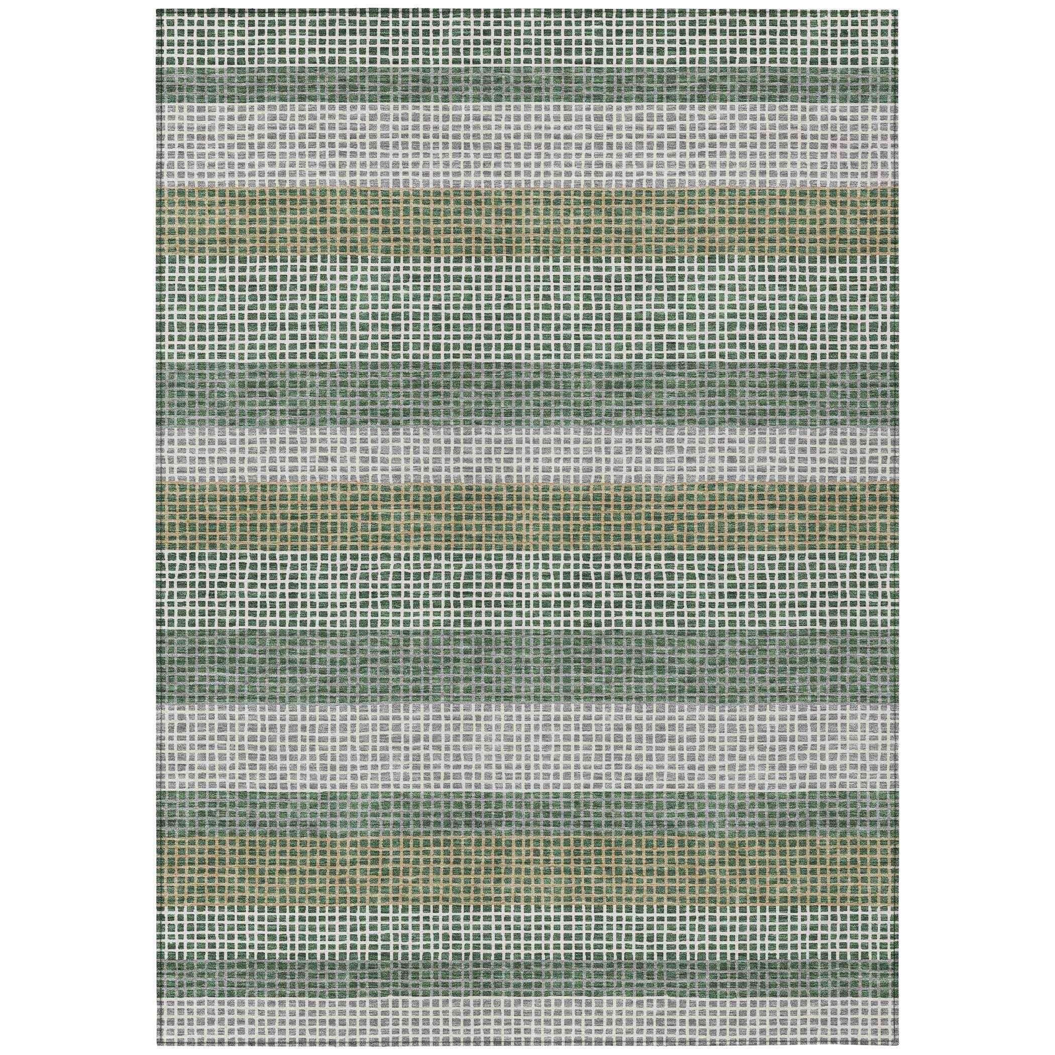 3' X 5' Green And Ivory Striped Washable Indoor Outdoor Area Rug - Outdoor | blocked-out-of-stock, Outdoor, sync-blocked