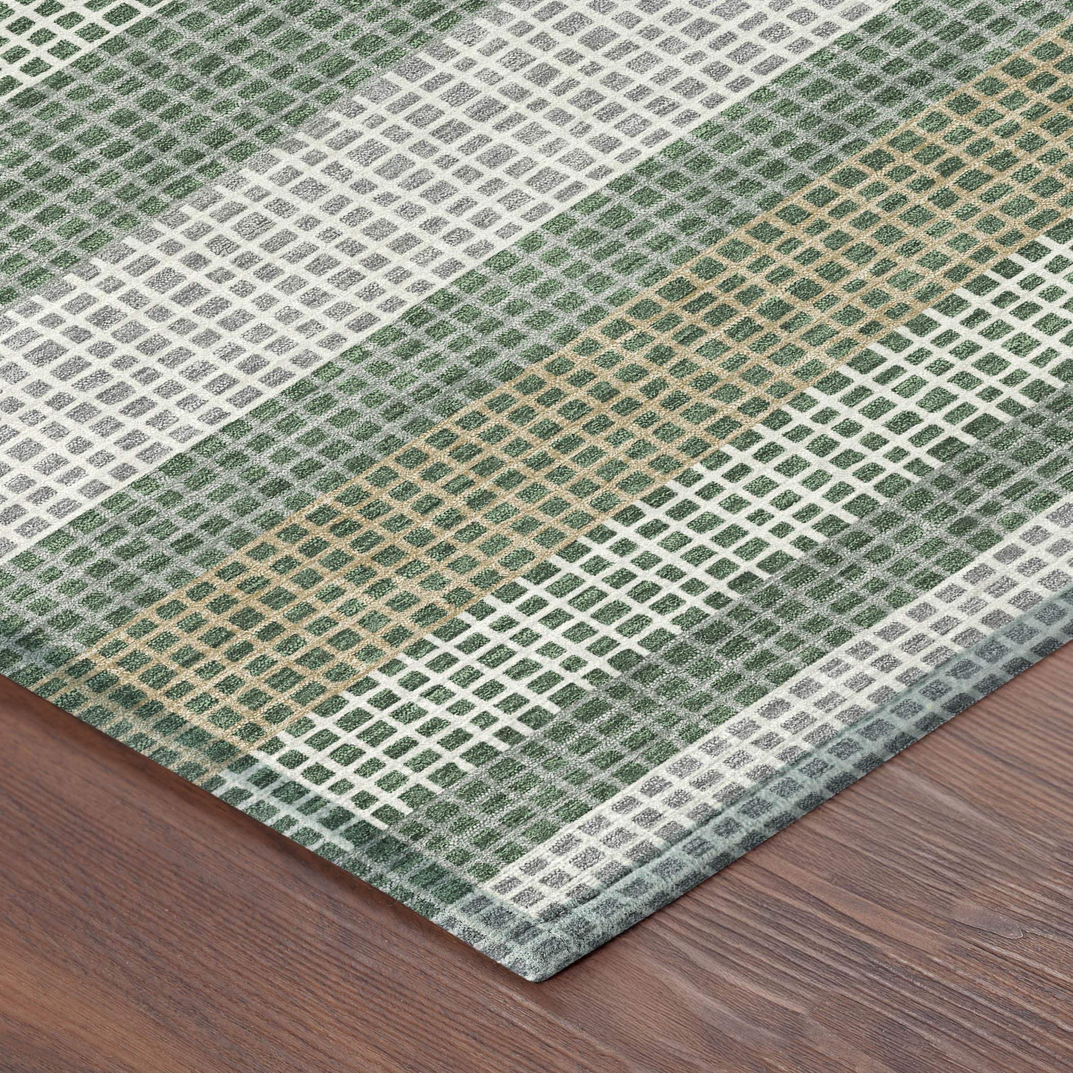 3' X 5' Green And Ivory Striped Washable Indoor Outdoor Area Rug - Outdoor | blocked-out-of-stock, Outdoor, sync-blocked