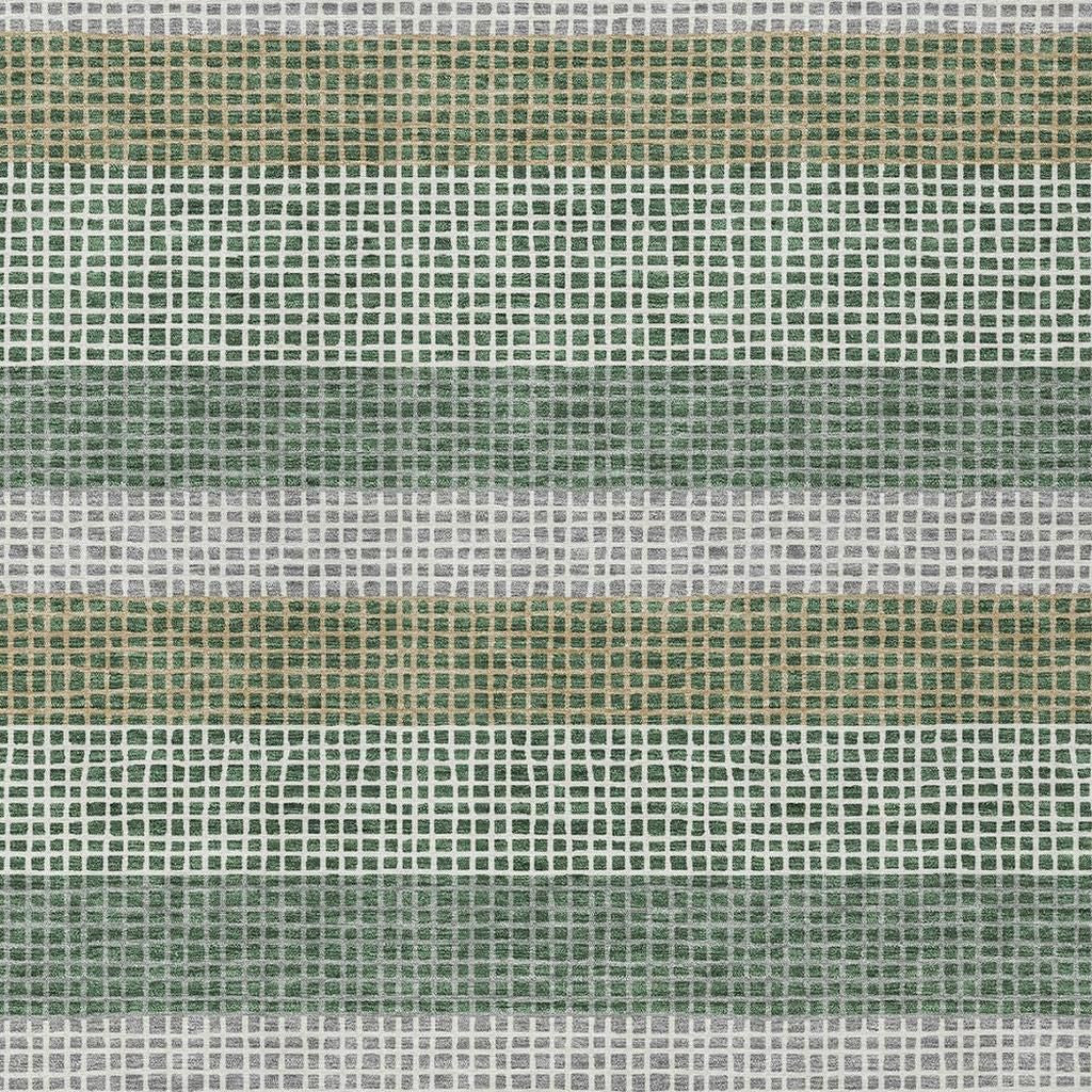 3' X 5' Green And Ivory Striped Washable Indoor Outdoor Area Rug - Outdoor | blocked-out-of-stock, Outdoor, sync-blocked