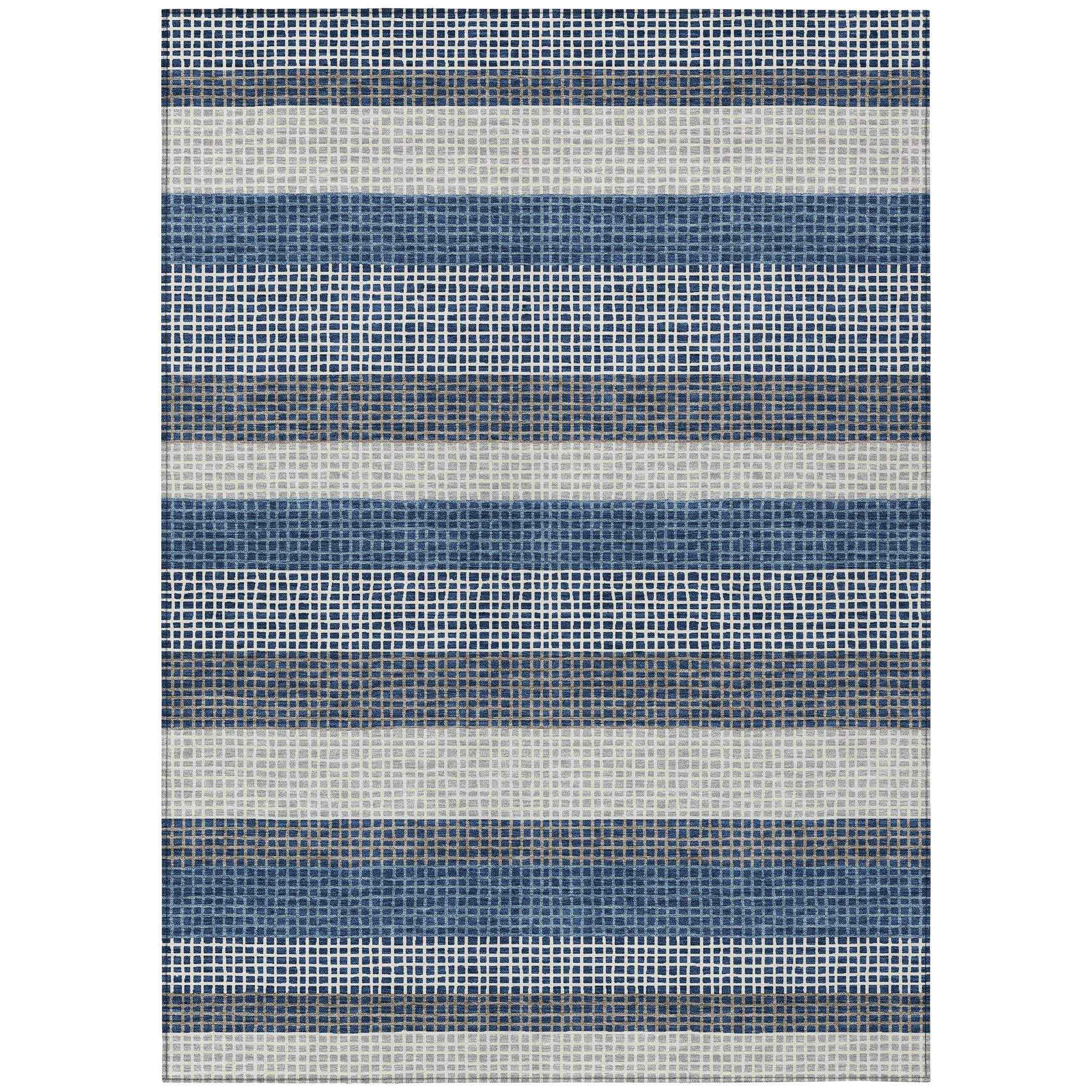 3' X 5' Navy Blue And Ivory Striped Washable Indoor Outdoor Area Rug - Outdoor | blocked-out-of-stock, Outdoor, sync-blocked