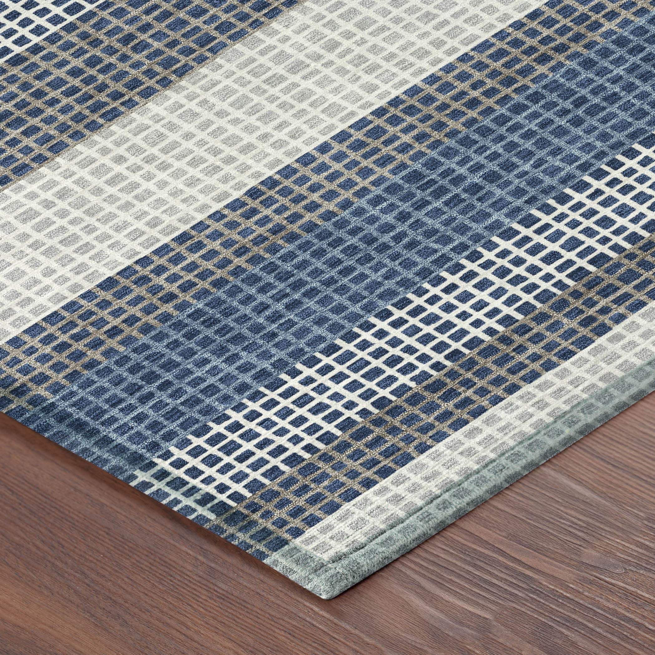 3' X 5' Navy Blue And Ivory Striped Washable Indoor Outdoor Area Rug - Outdoor | blocked-out-of-stock, Outdoor, sync-blocked