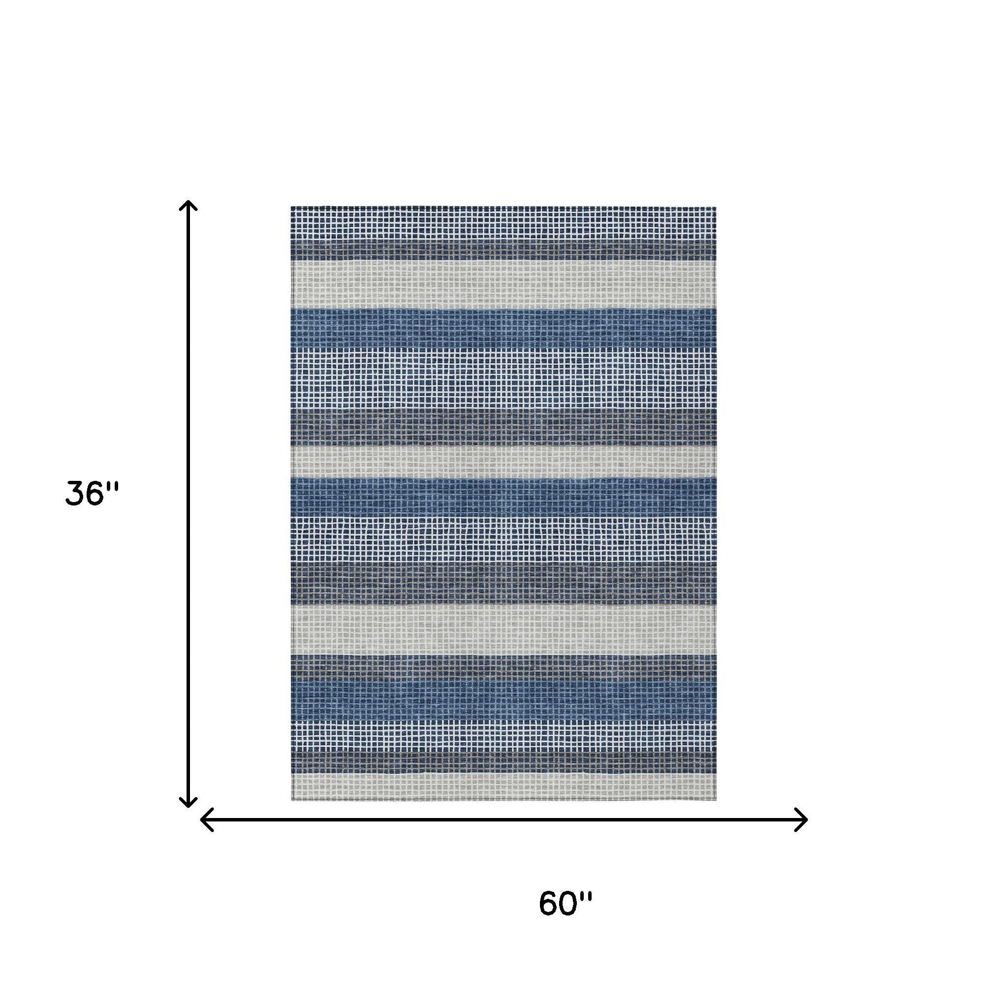 3' X 5' Navy Blue And Ivory Striped Washable Indoor Outdoor Area Rug - Outdoor | blocked-out-of-stock, Outdoor, sync-blocked