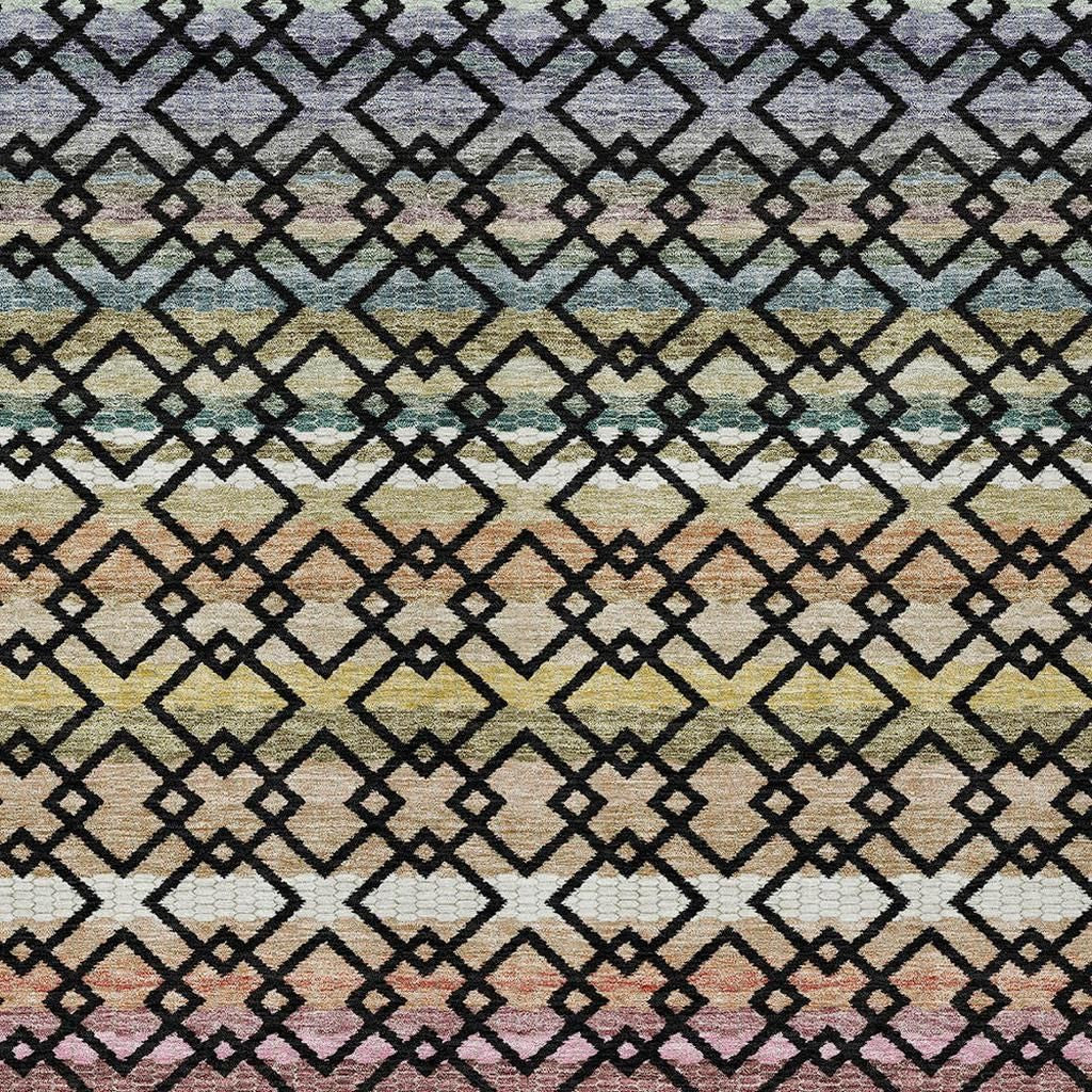 9' X 12' Black And Gold Striped Washable Indoor Outdoor Area Rug - Outdoor