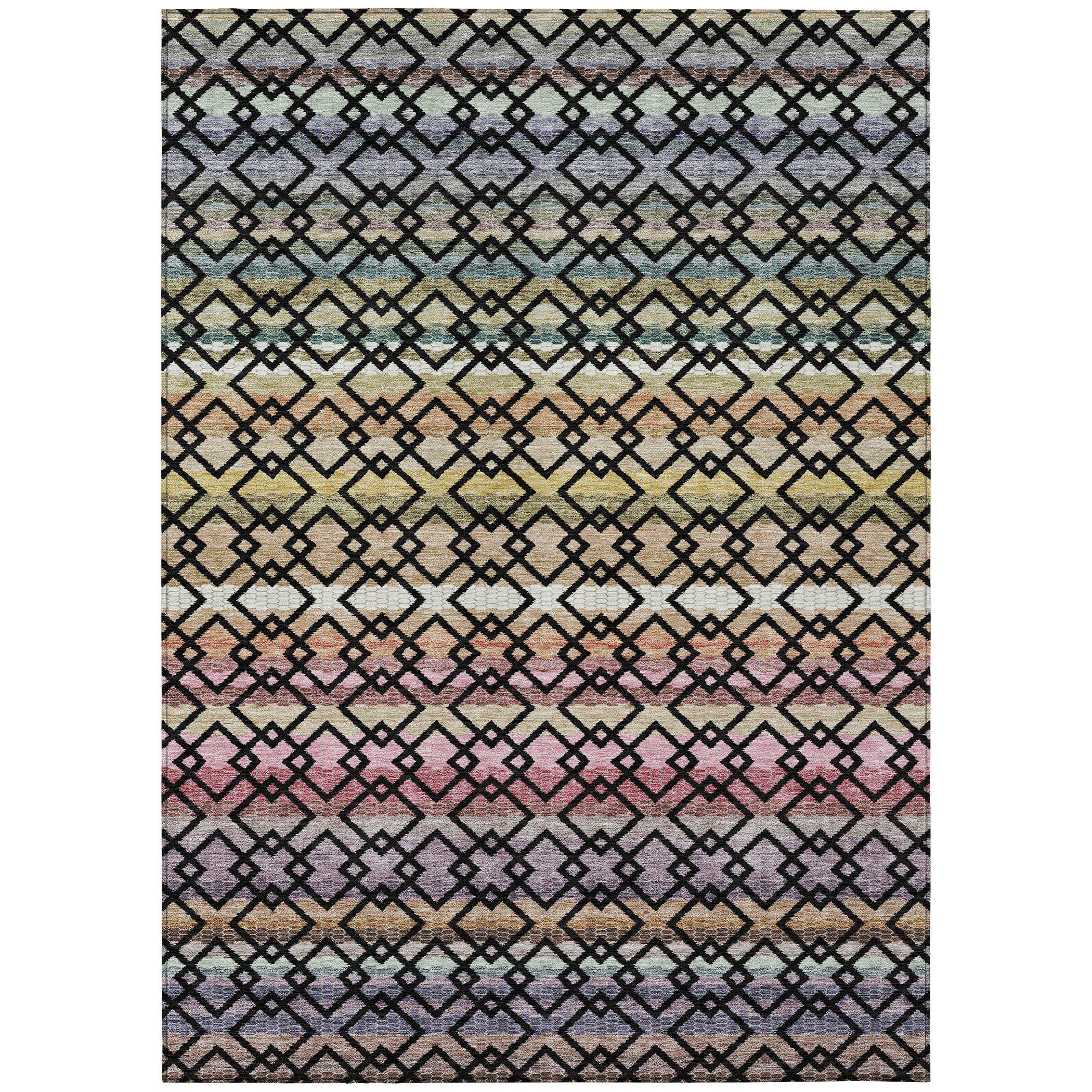 9' X 12' Black And Gold Striped Washable Indoor Outdoor Area Rug - Outdoor