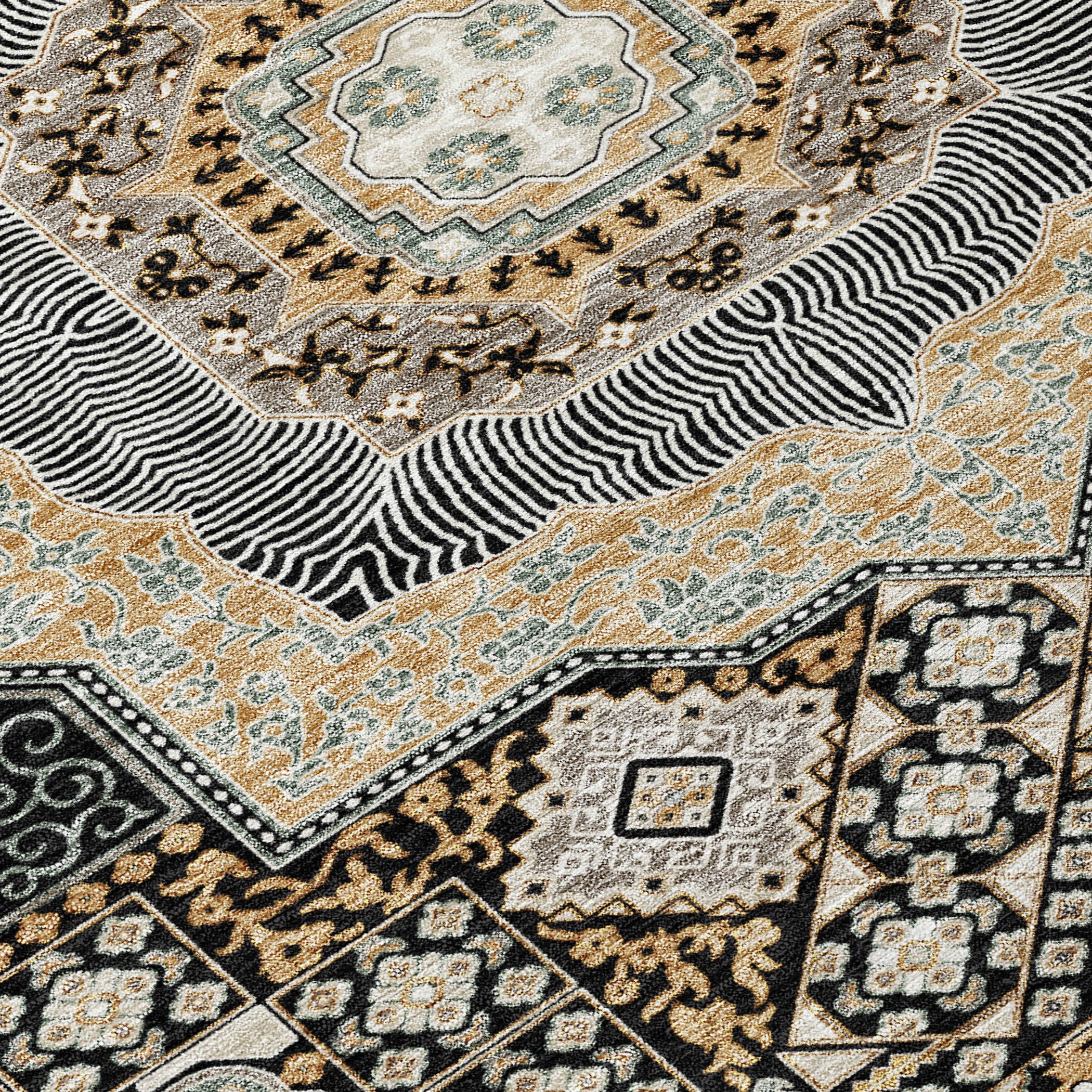8' X 10' Black And Ivory Oriental Washable Indoor Outdoor Area Rug - Sports & Outdoor