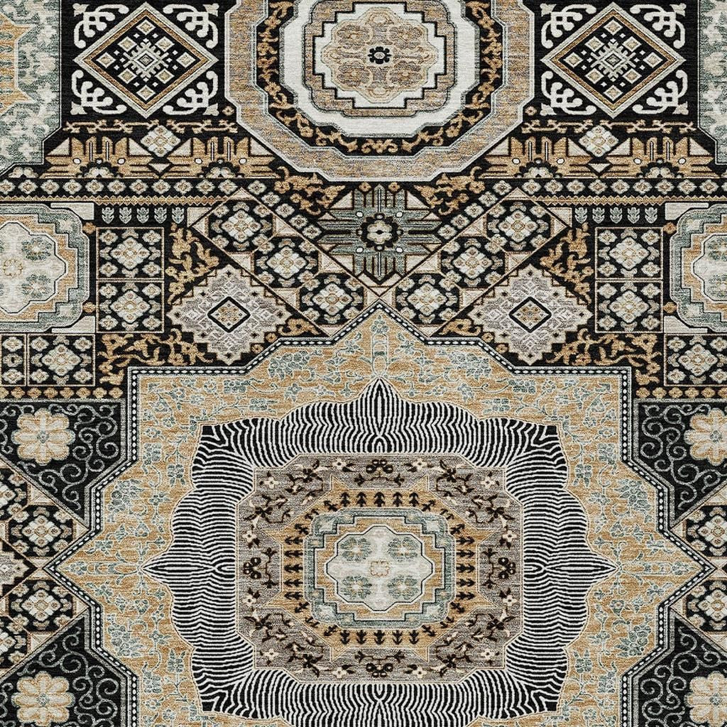 8' X 10' Black And Ivory Oriental Washable Indoor Outdoor Area Rug - Sports & Outdoor