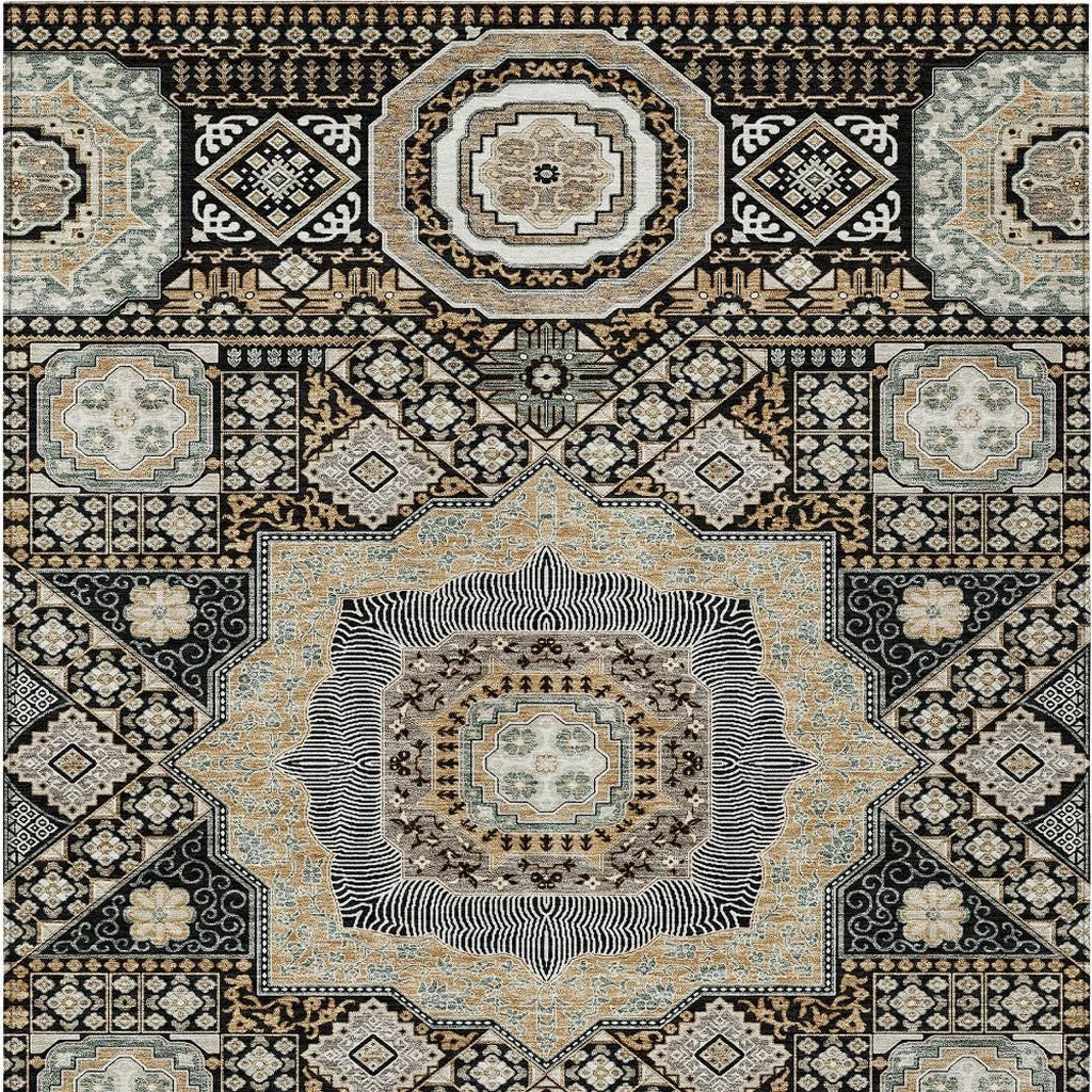 8' X 10' Black And Ivory Oriental Washable Indoor Outdoor Area Rug - Sports & Outdoor