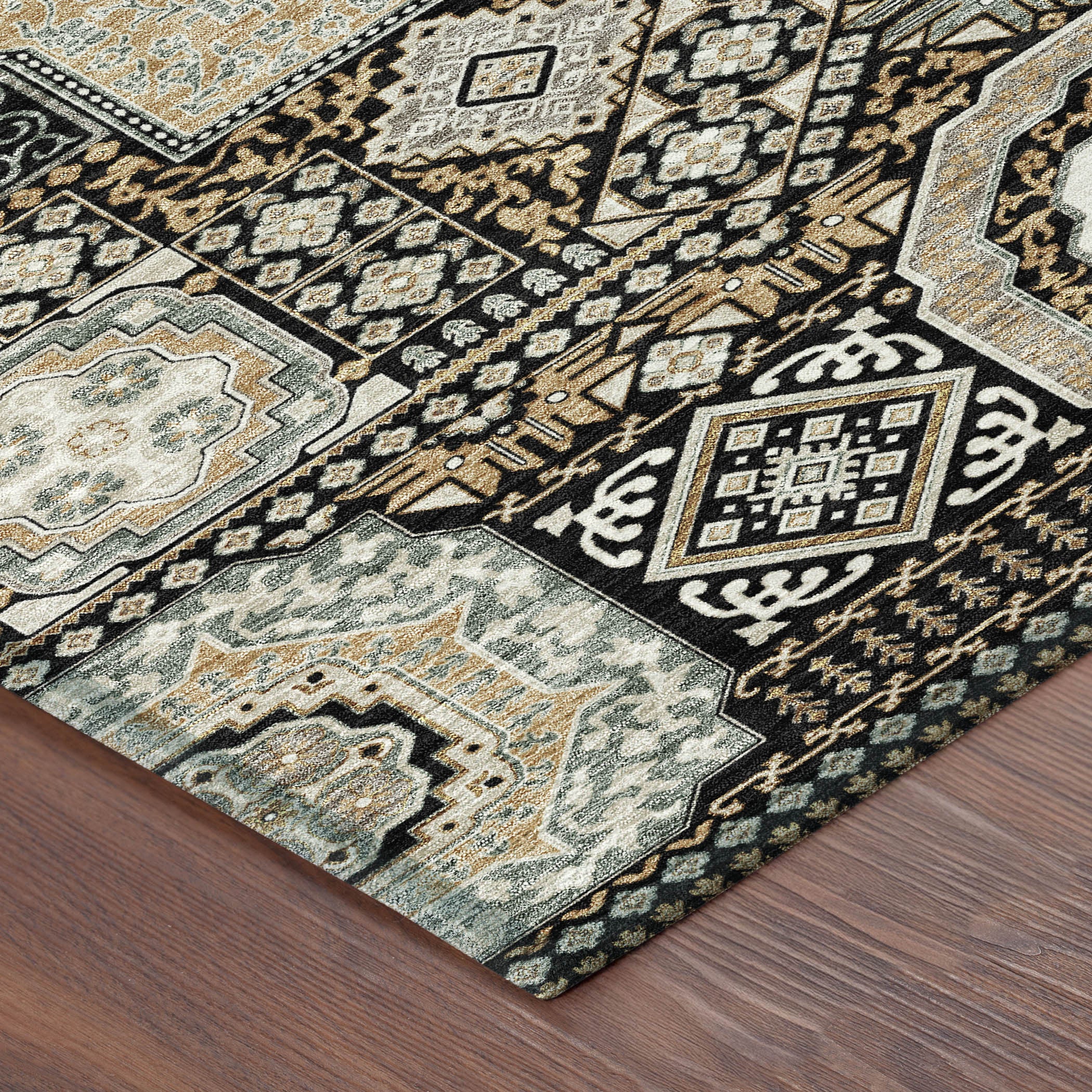 8' X 10' Black And Ivory Oriental Washable Indoor Outdoor Area Rug - Sports & Outdoor