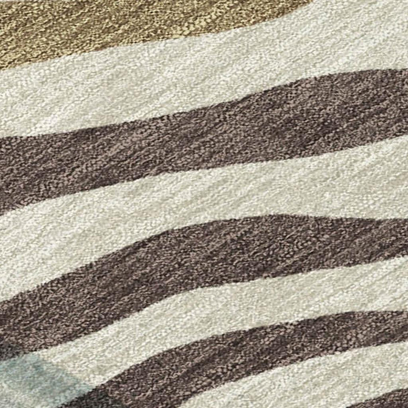 Zebra stripe area rug close-up in cream, tan, and dark brown bands