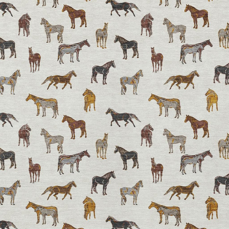 Ivory horse-pattern area rug with detailed brown and black horse silhouettes