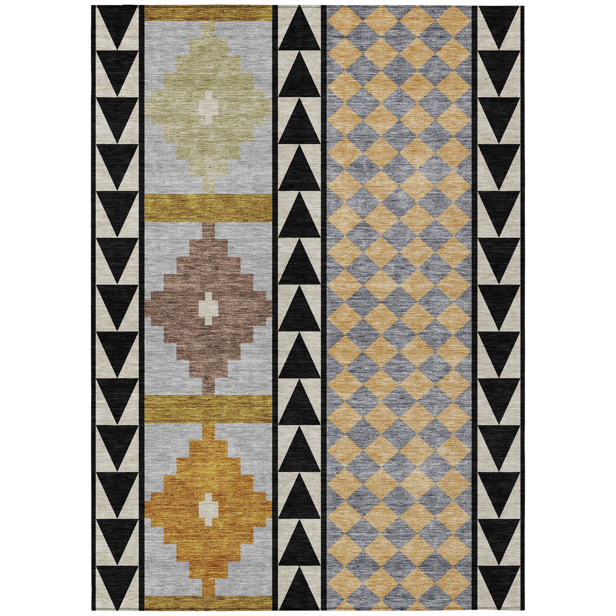 10' X 14' Black And Beige Southwestern Washable Indoor Outdoor Area Rug - Sports & Outdoor