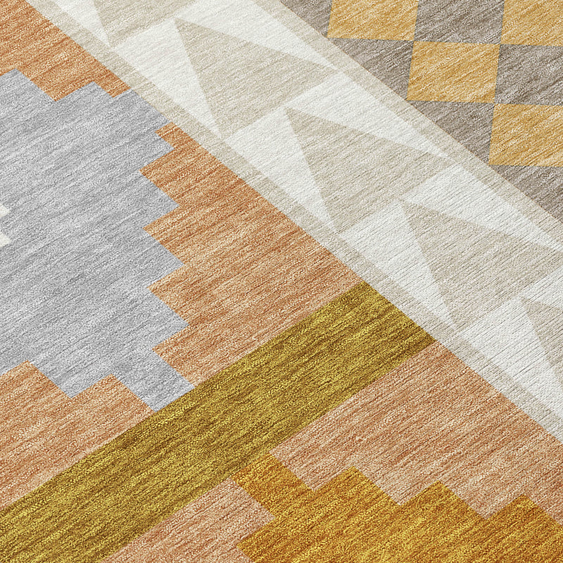 Beige and orange southwestern area rug close-up with textured pattern and zigzag band