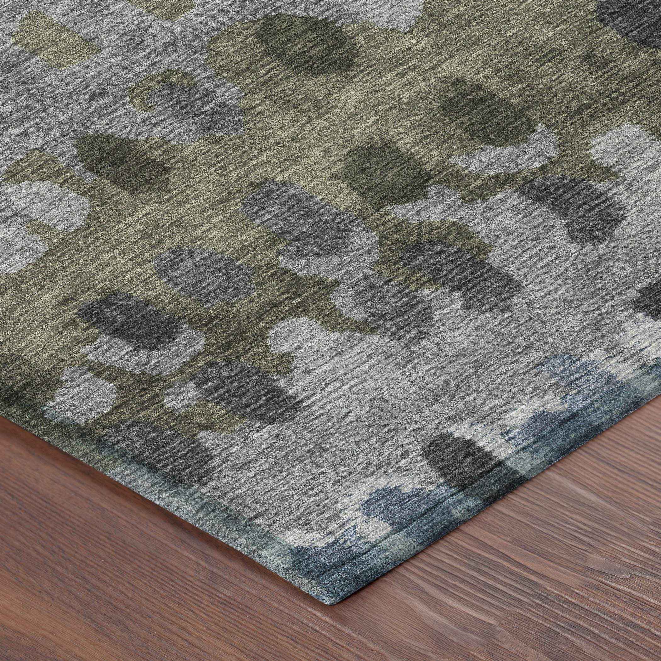 9' X 12' Blue And Gray Geometric Washable Indoor Outdoor Area Rug - Outdoor