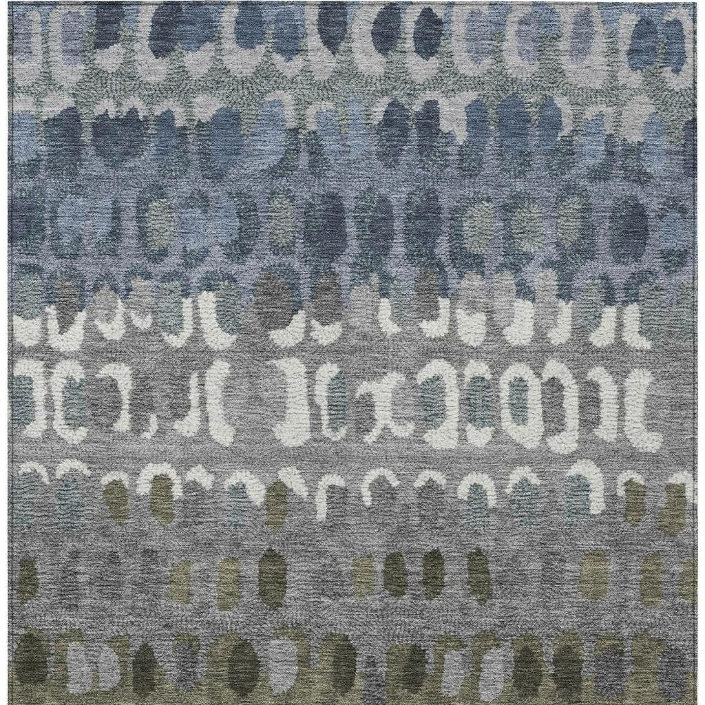 9' X 12' Blue And Gray Geometric Washable Indoor Outdoor Area Rug - Outdoor