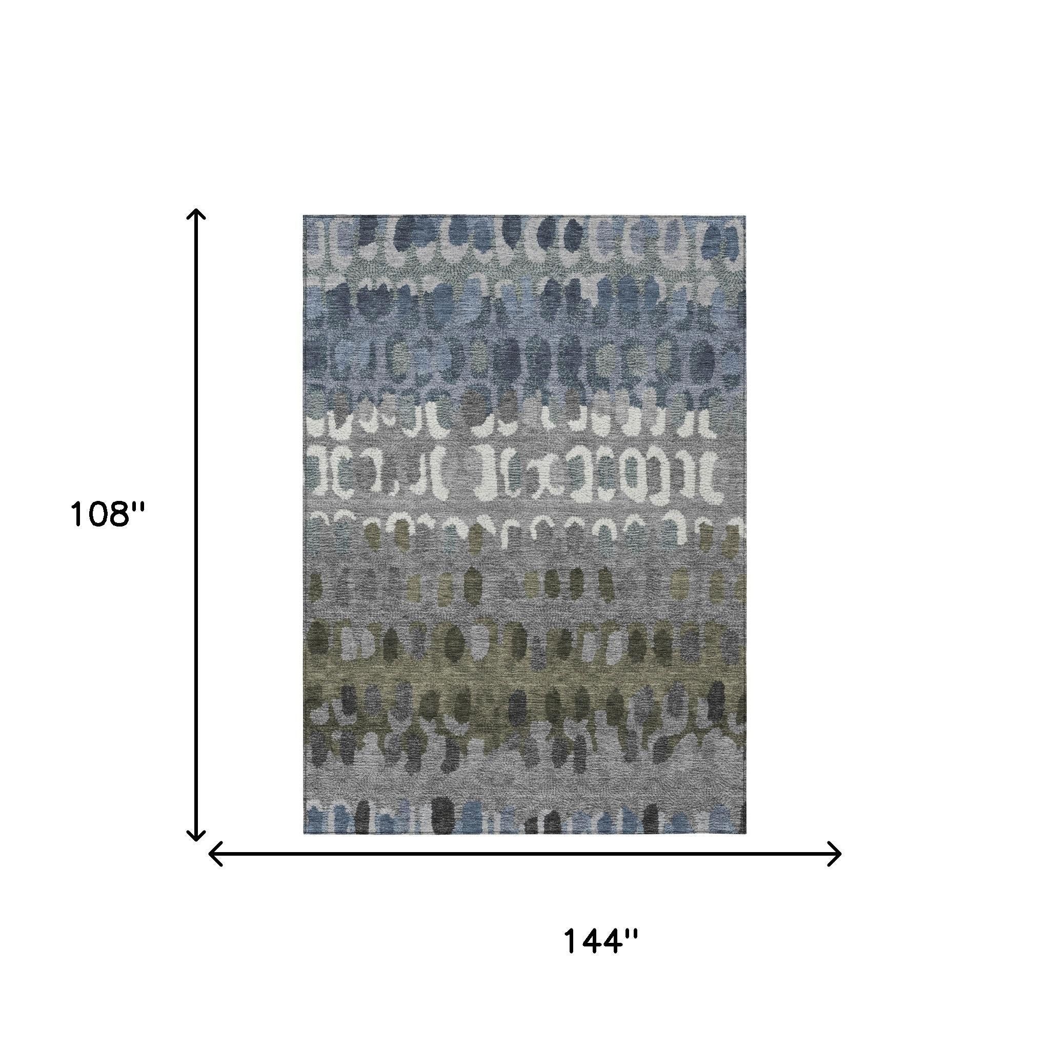 9' X 12' Blue And Gray Geometric Washable Indoor Outdoor Area Rug - Outdoor