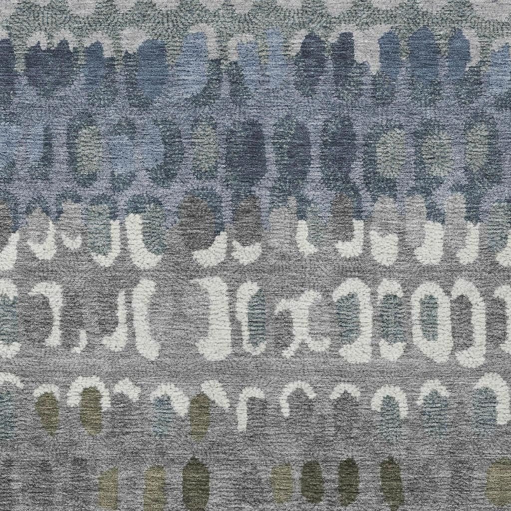 9' X 12' Blue And Gray Geometric Washable Indoor Outdoor Area Rug - Outdoor
