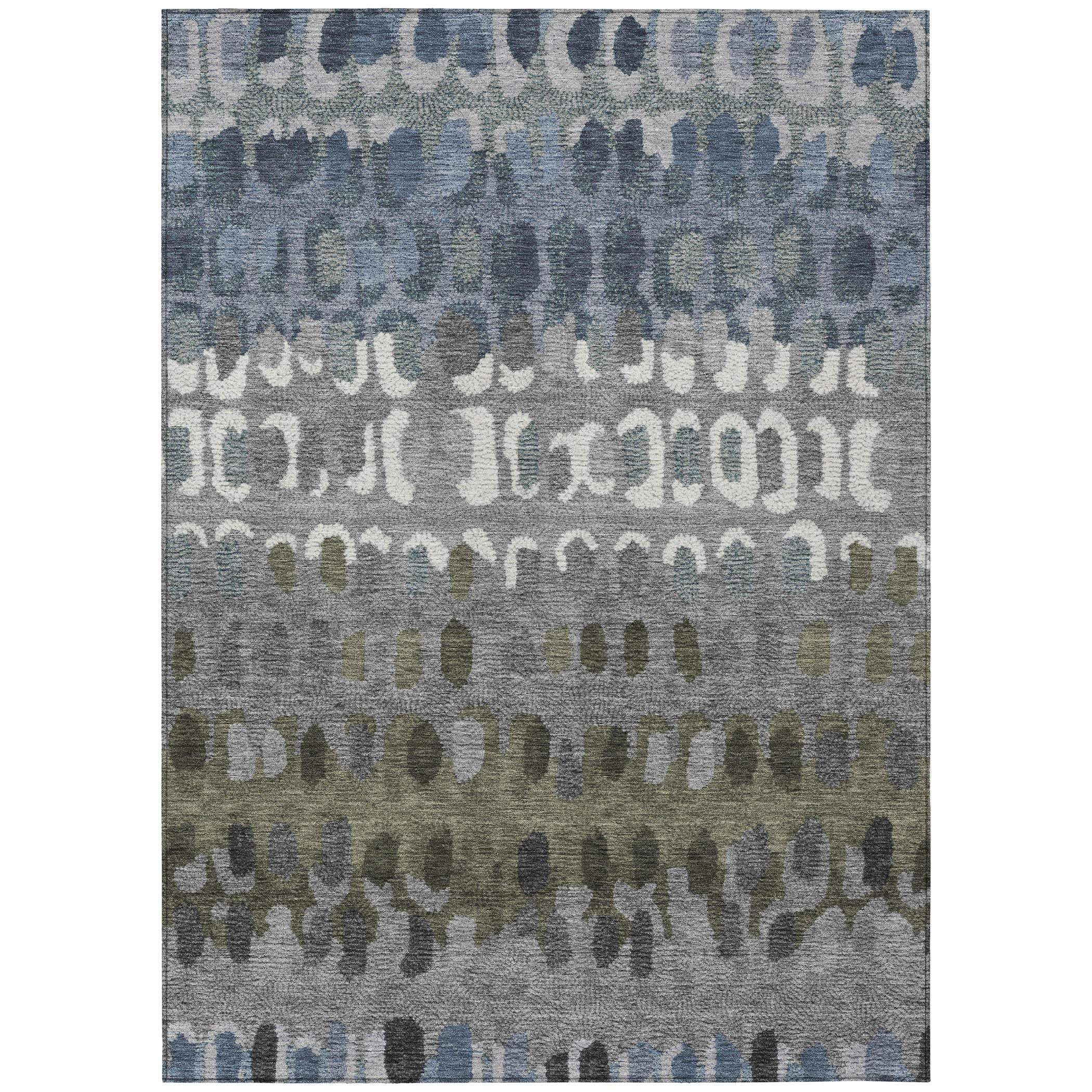 9' X 12' Blue And Gray Geometric Washable Indoor Outdoor Area Rug - Outdoor