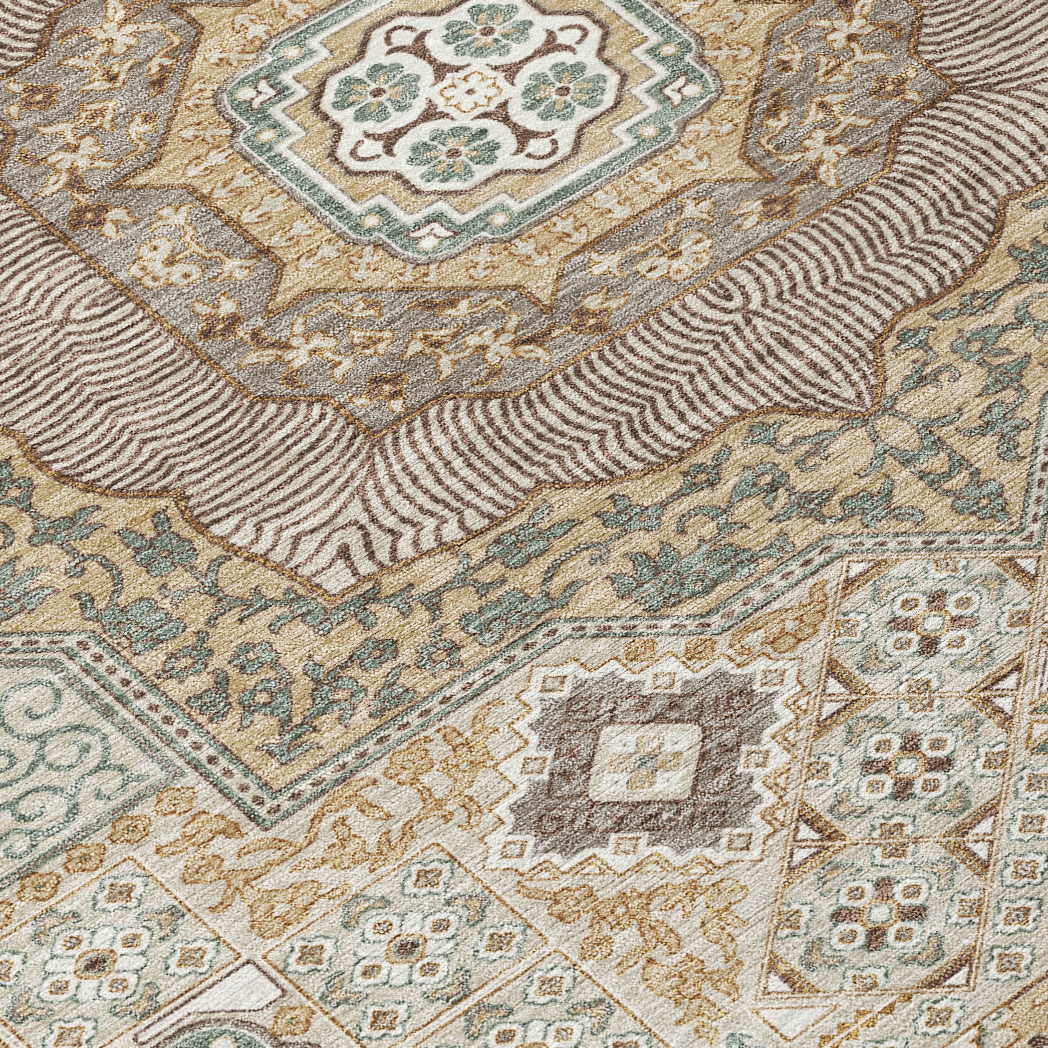 8' X 10' Beige And Ivory Oriental Washable Indoor Outdoor Area Rug - Sports & Outdoor