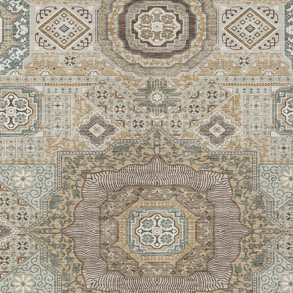 8' X 10' Beige And Ivory Oriental Washable Indoor Outdoor Area Rug - Sports & Outdoor