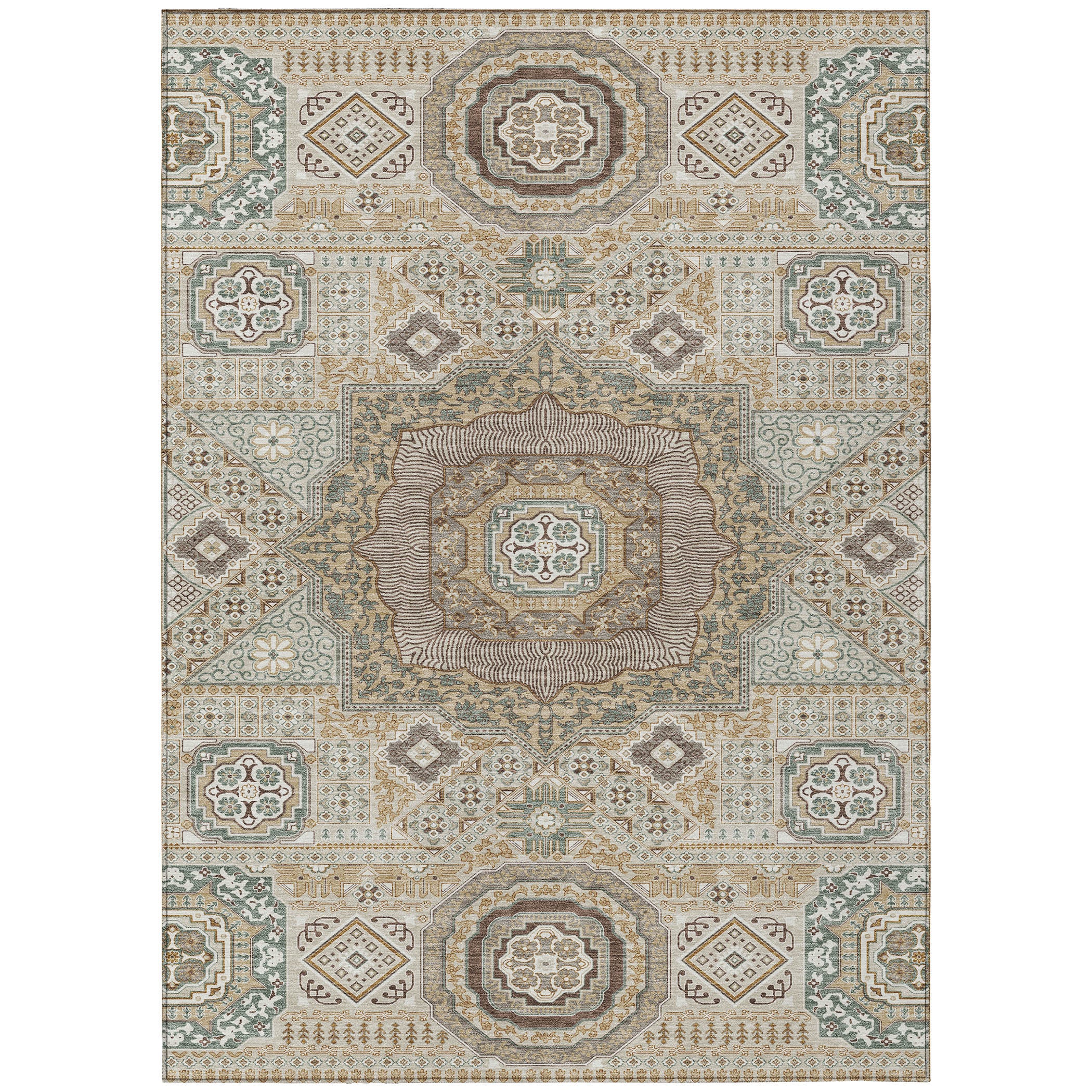 8' X 10' Beige And Ivory Oriental Washable Indoor Outdoor Area Rug - Sports & Outdoor